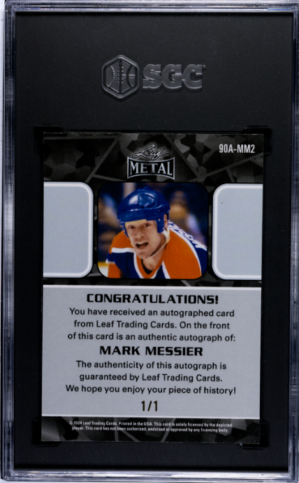 2024 Leaf #90A-MM2 Mark Messier '90 Leaf Metal Auto. Light Blue 1/1 SGC 9.5