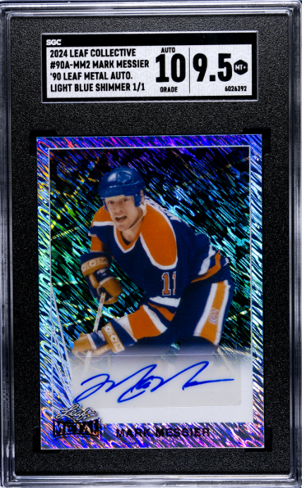 2024 Leaf #90A-MM2 Mark Messier '90 Leaf Metal Auto. Light Blue 1/1 SGC 9.5