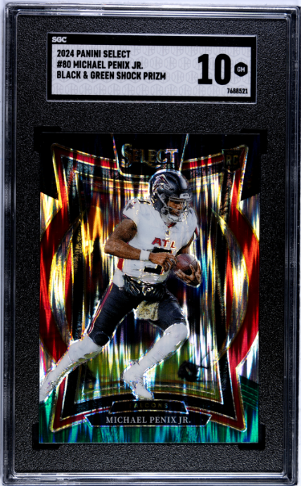 2024 Panini Select #80 Michael Penix Jr. Black & Green Shock Prizm SGC 10