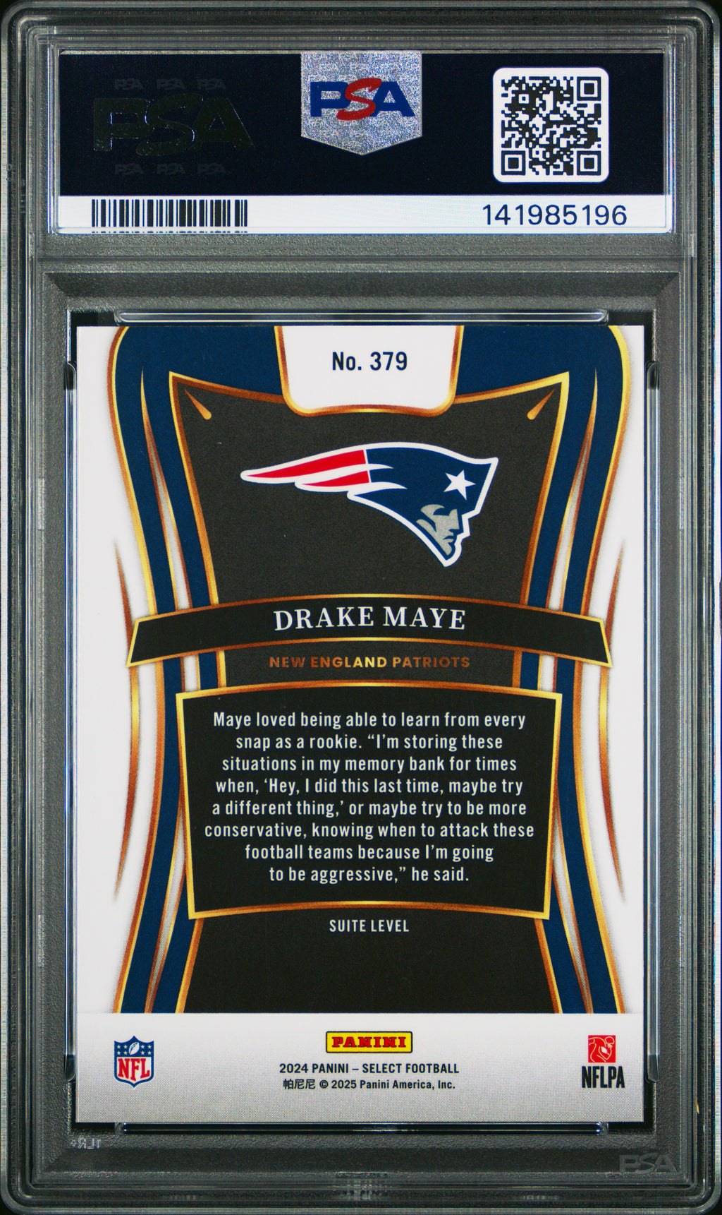 2024 Panini Select #379 Drake Maye PSA 8