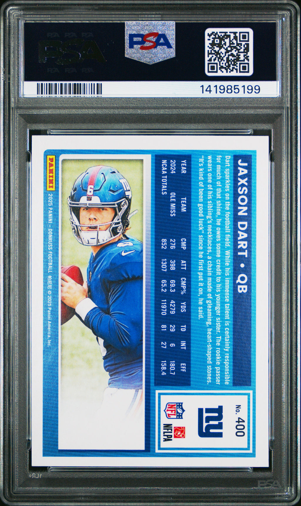 2025 Panini Donruss #400 Jaxson Dart Press Proof Green PSA 9