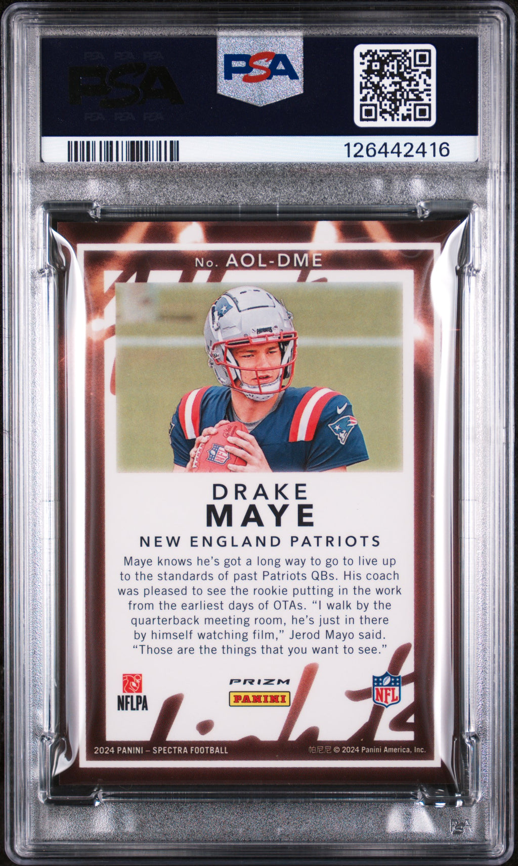 2024 Panini Spectra All Of The Lights #AOLDME Drake Maye PSA 10