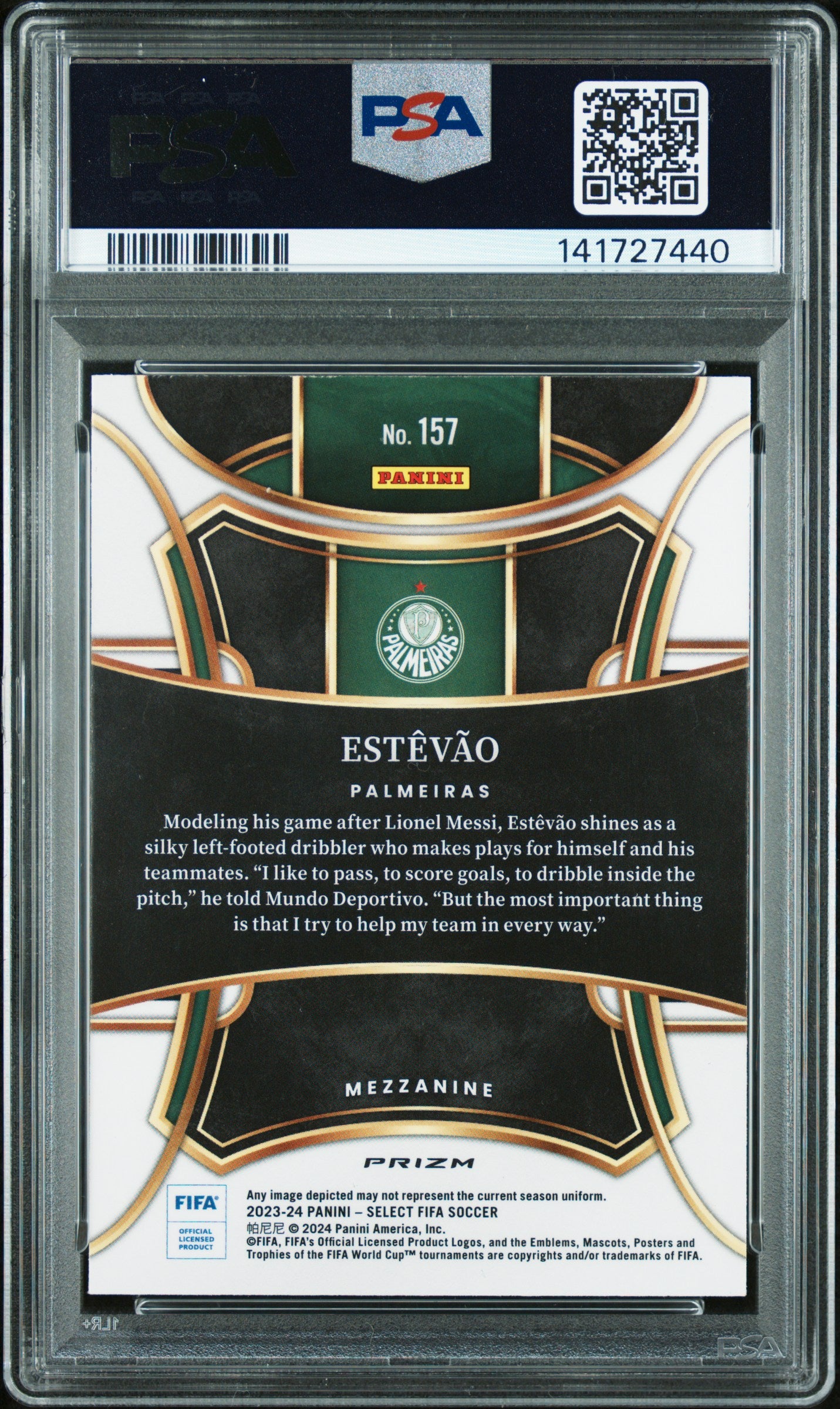 2023-24 Panini Select Fifa #157 Estevao Purple Mojo PSA 10