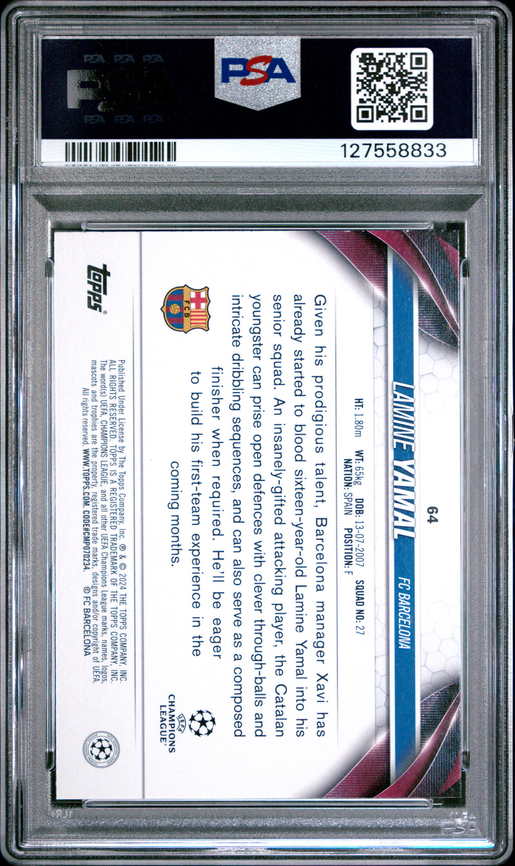 2023-24 Topps Uefa Club Competitions #64 Lamine Yamal PSA 9