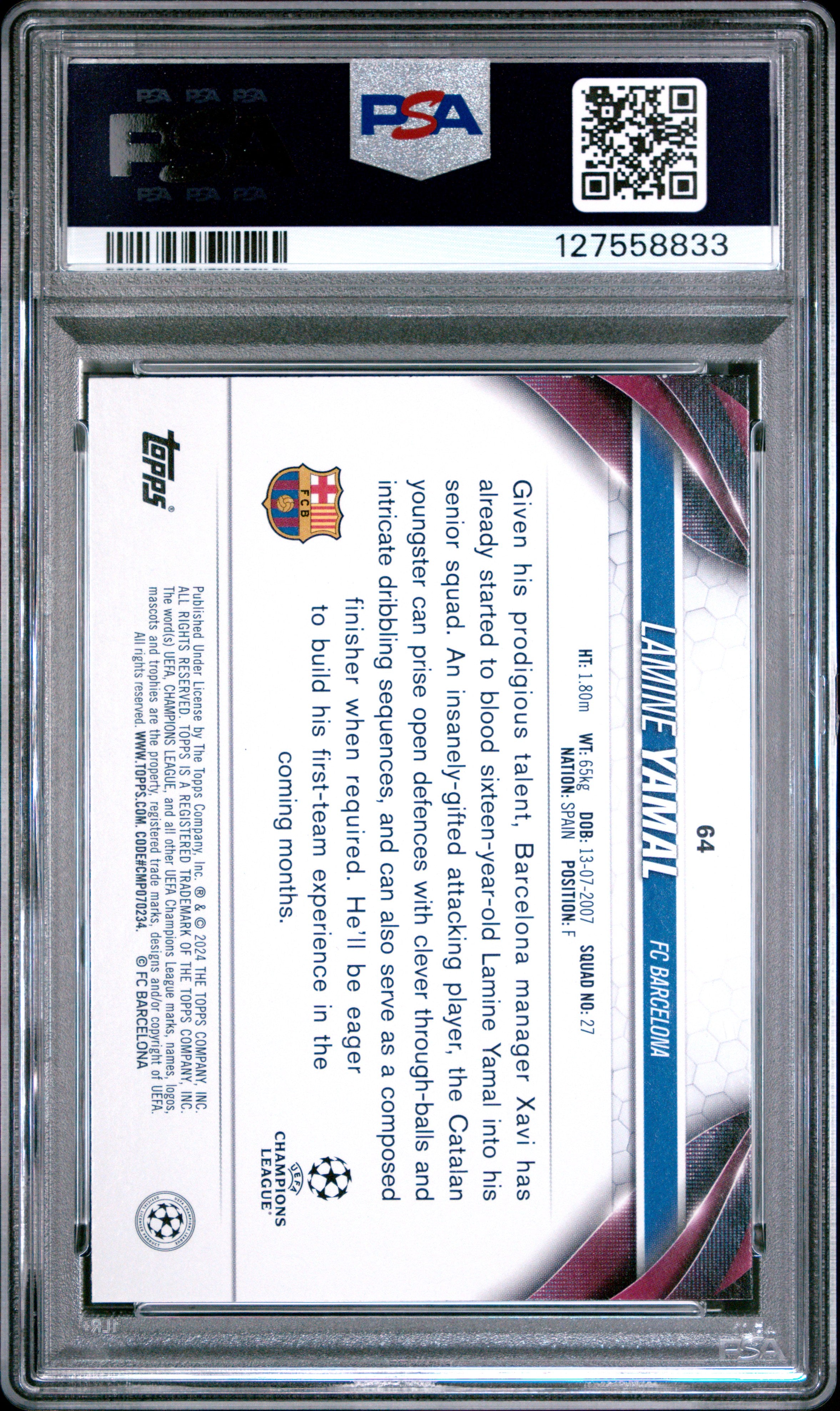 2023-24 Topps Uefa Club Competitions #64 Lamine Yamal PSA 9