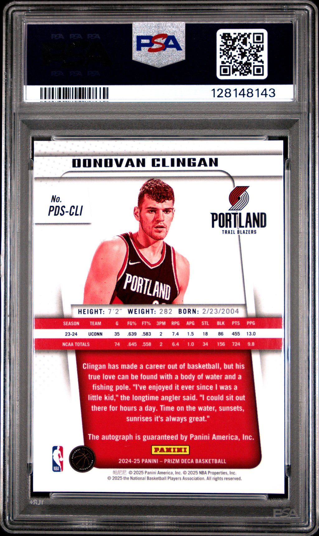 2024 Panini Prizm Deca Signatures #PDSCLI Donovan Clingan PSA 9