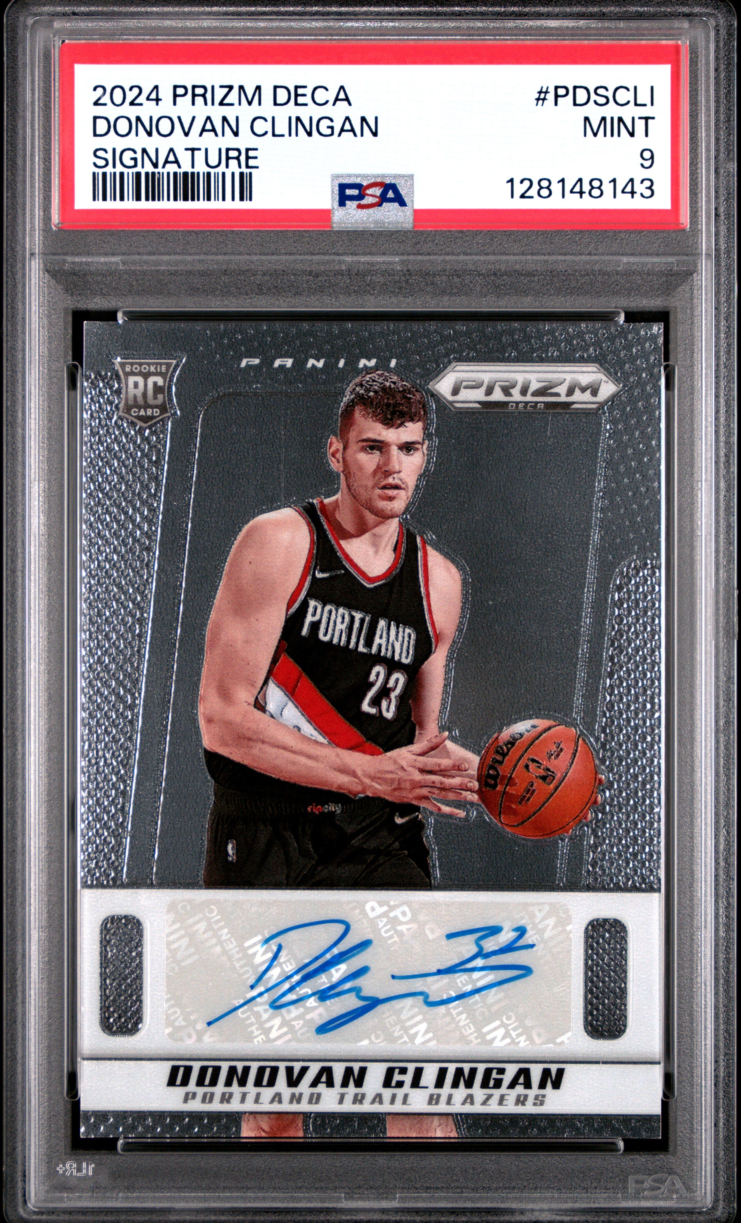 2024 Panini Prizm Deca Signatures #PDSCLI Donovan Clingan PSA 9