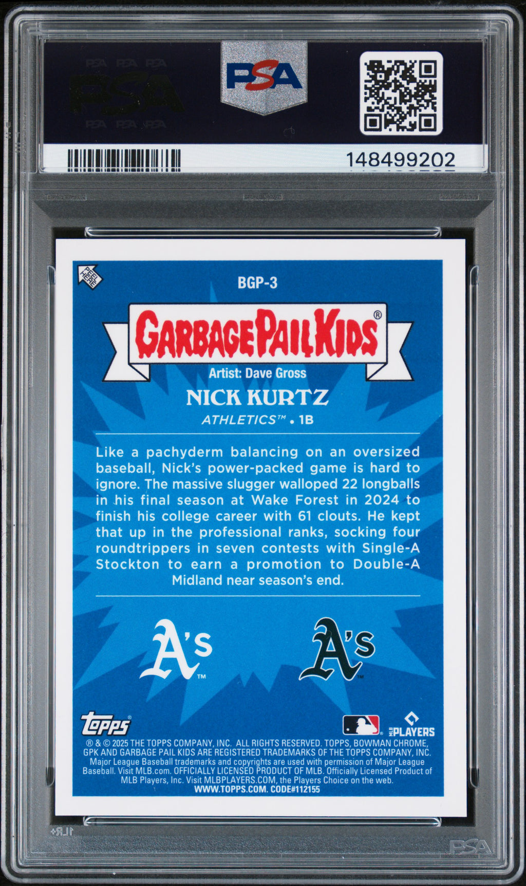2025 Bowman Chrome Bowman Gpk #BGP-3 A-Mazing Nick PSA 9