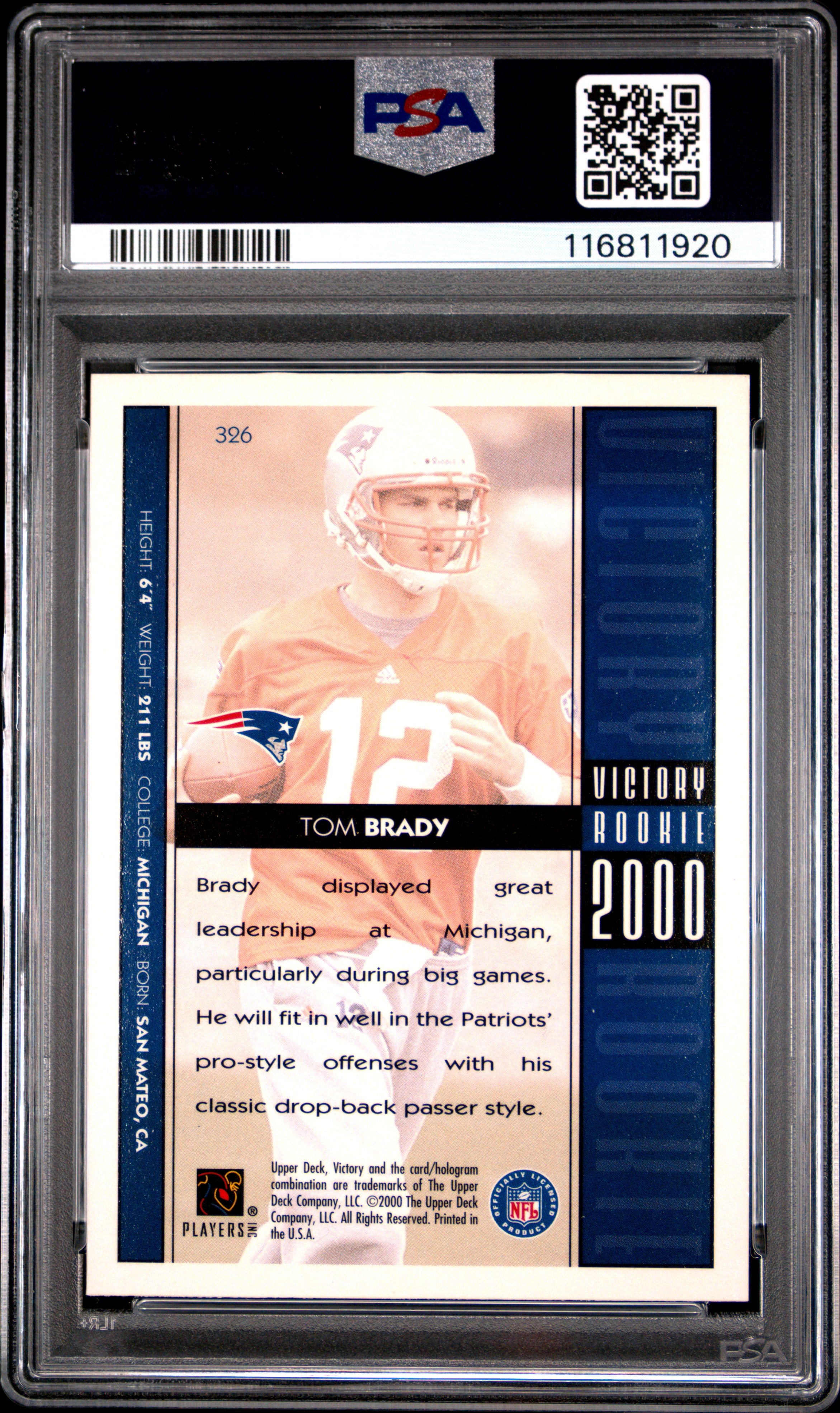 2000 Victory #326 Tom Brady PSA 9
