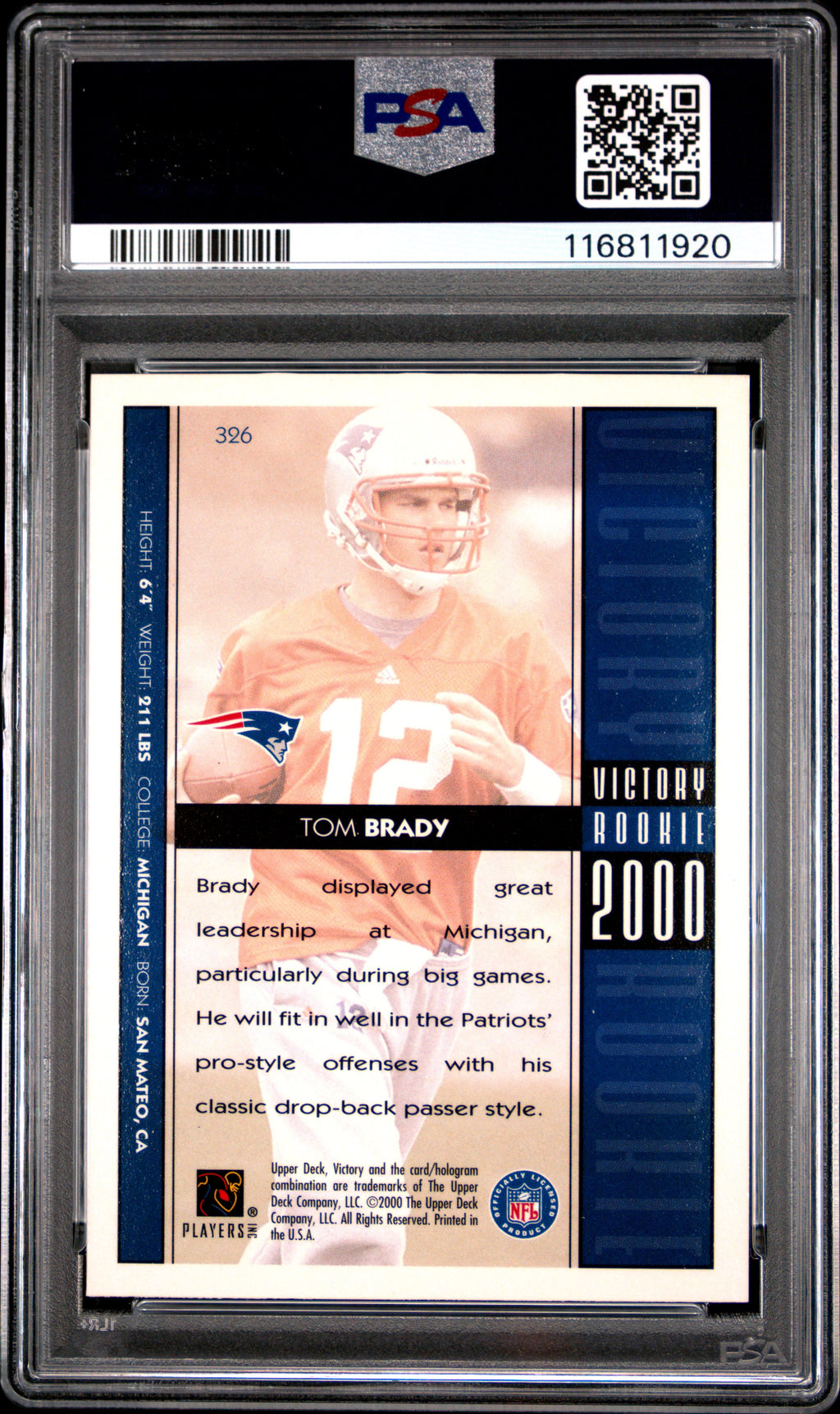 2000 Victory #326 Tom Brady PSA 9