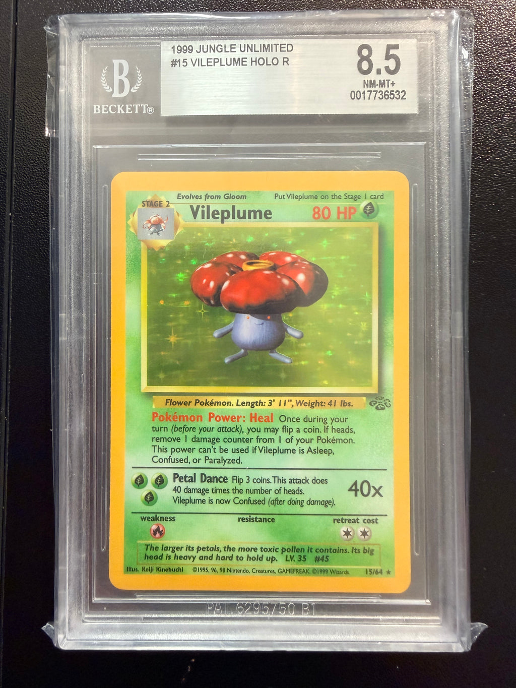 1999 Pokemon Jungle Unlimited #15 Vileplume HOLO COR R BGS 8.5