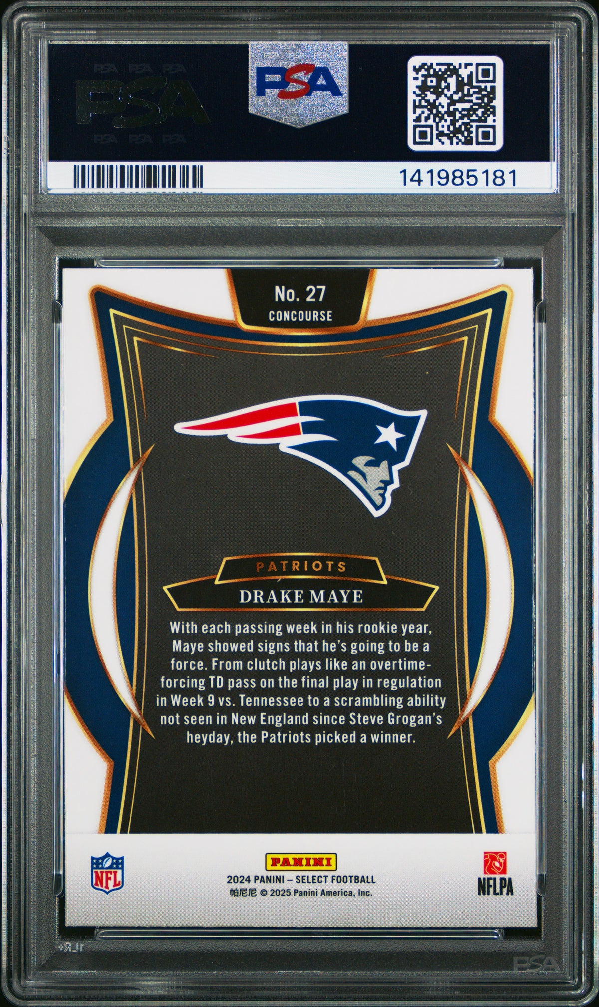 2024 Panini Select #27 Drake Maye PSA 9