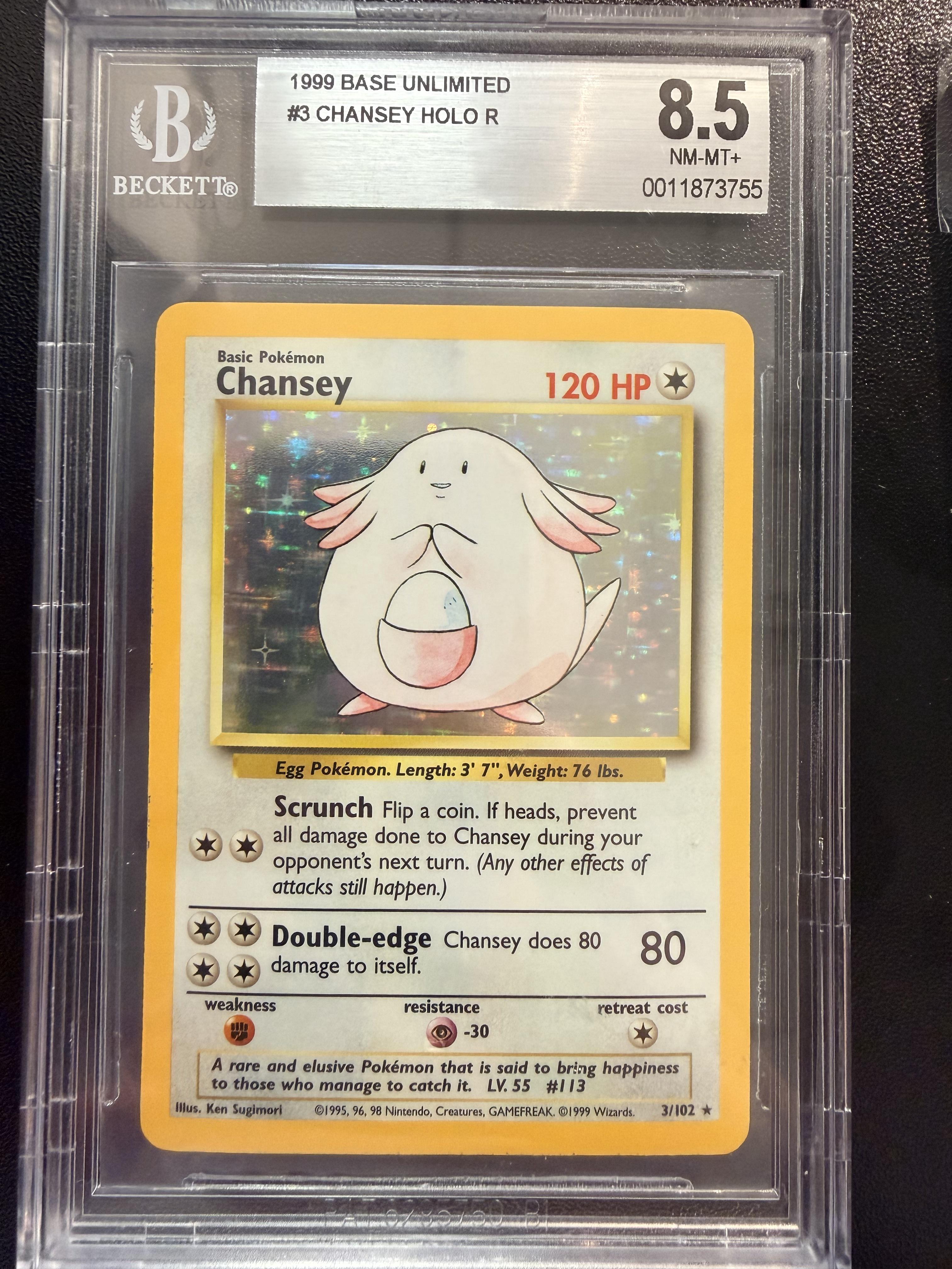 1999 Pokemon Base Unlimited #3 Chansey HOLO R BGS 8.5