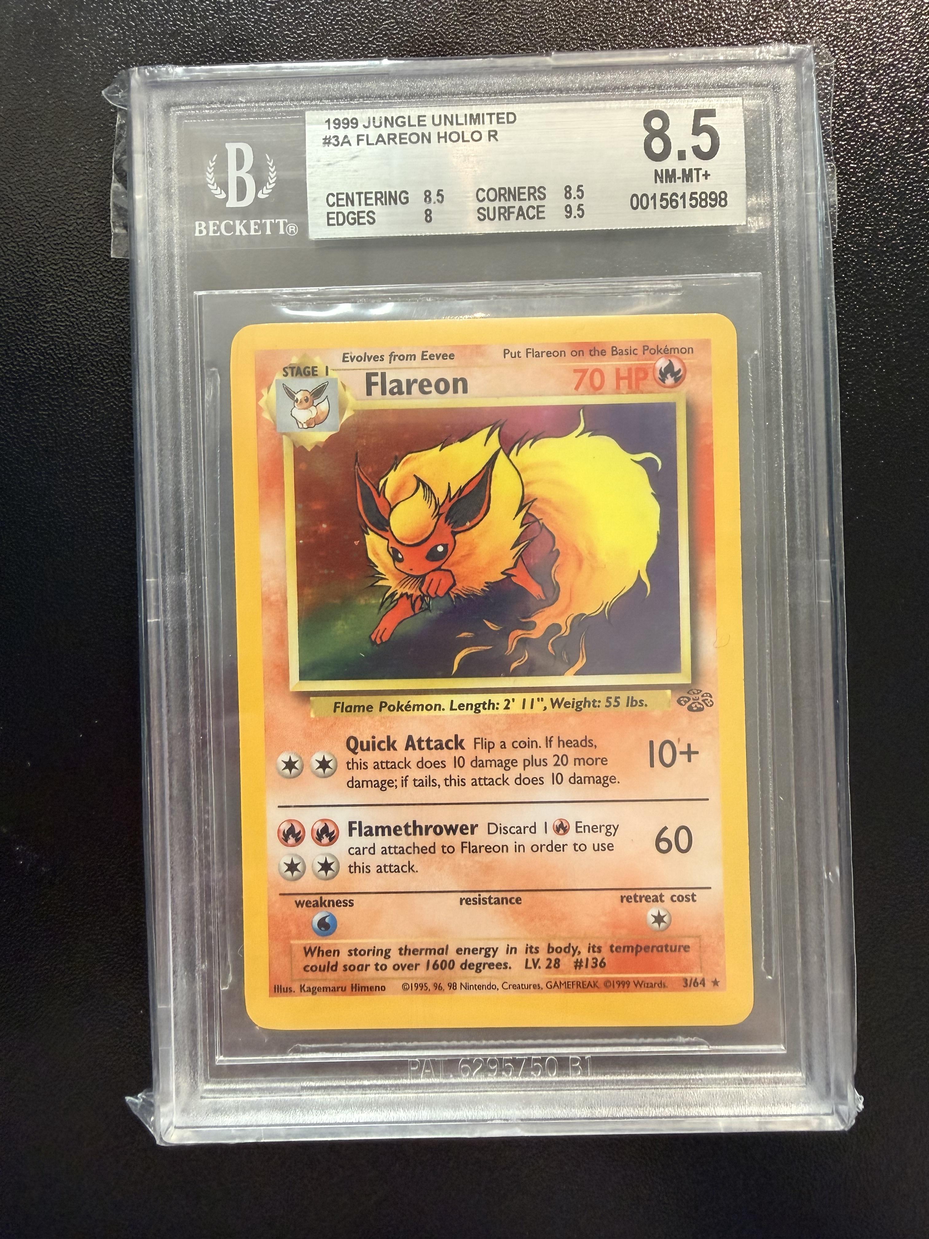 1999 Pokemon Jungle Unlimited #3A Flareon HOLO R BGS 8.5