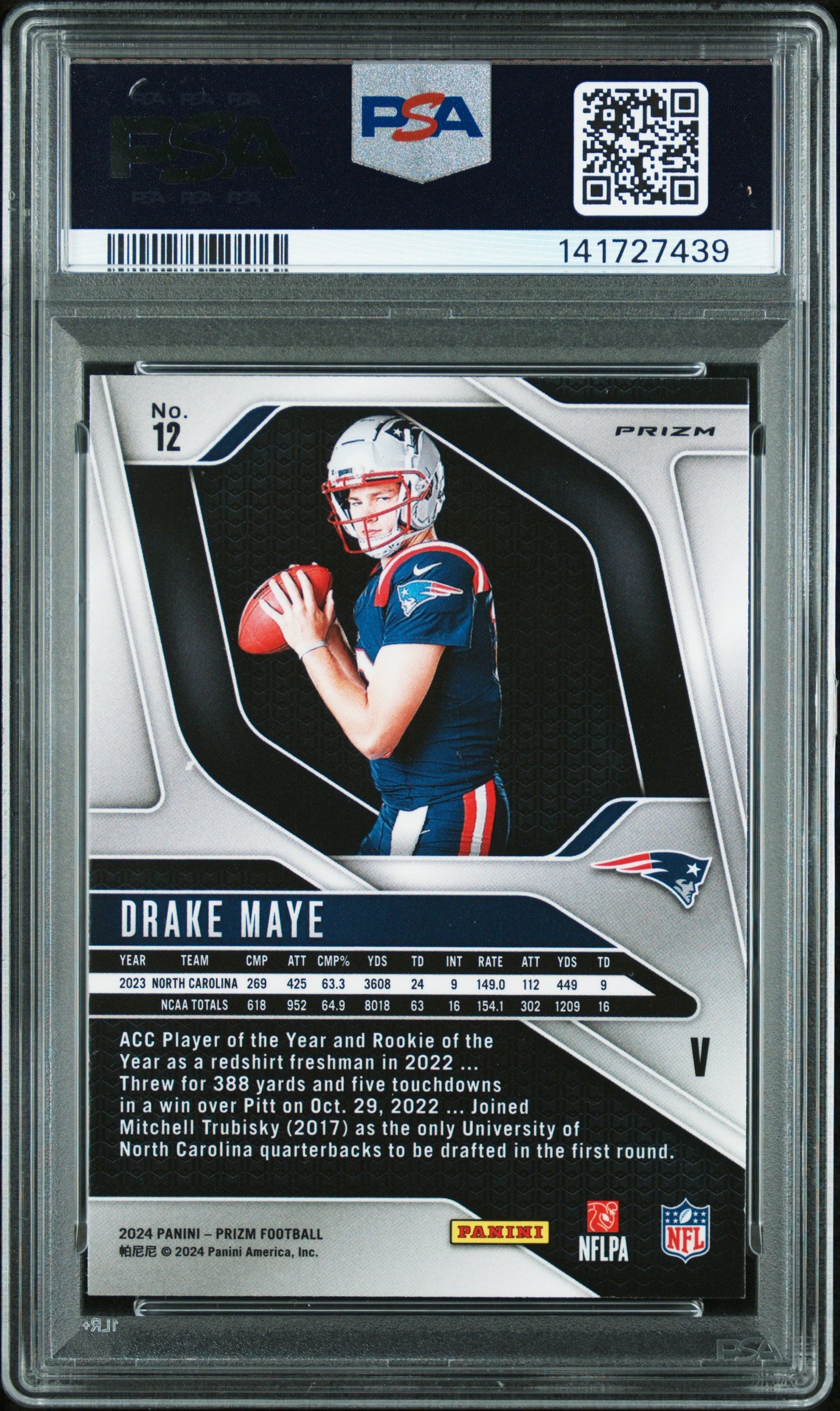 2024 Panini Prizm Rookie #12 Drake Maye Rookie Variation-No Huddle PSA 9