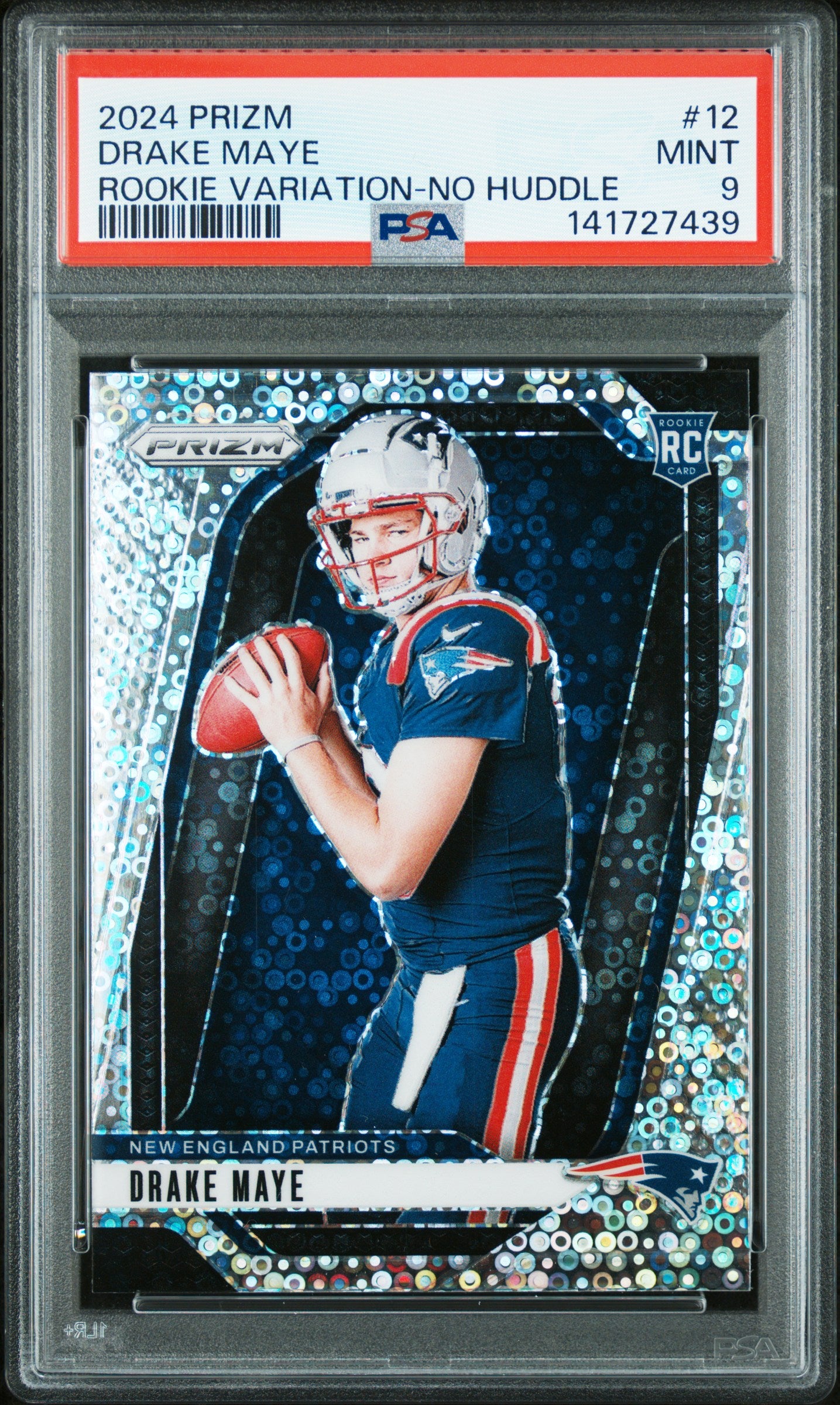 2024 Panini Prizm Rookie #12 Drake Maye Rookie Variation-No Huddle PSA 9