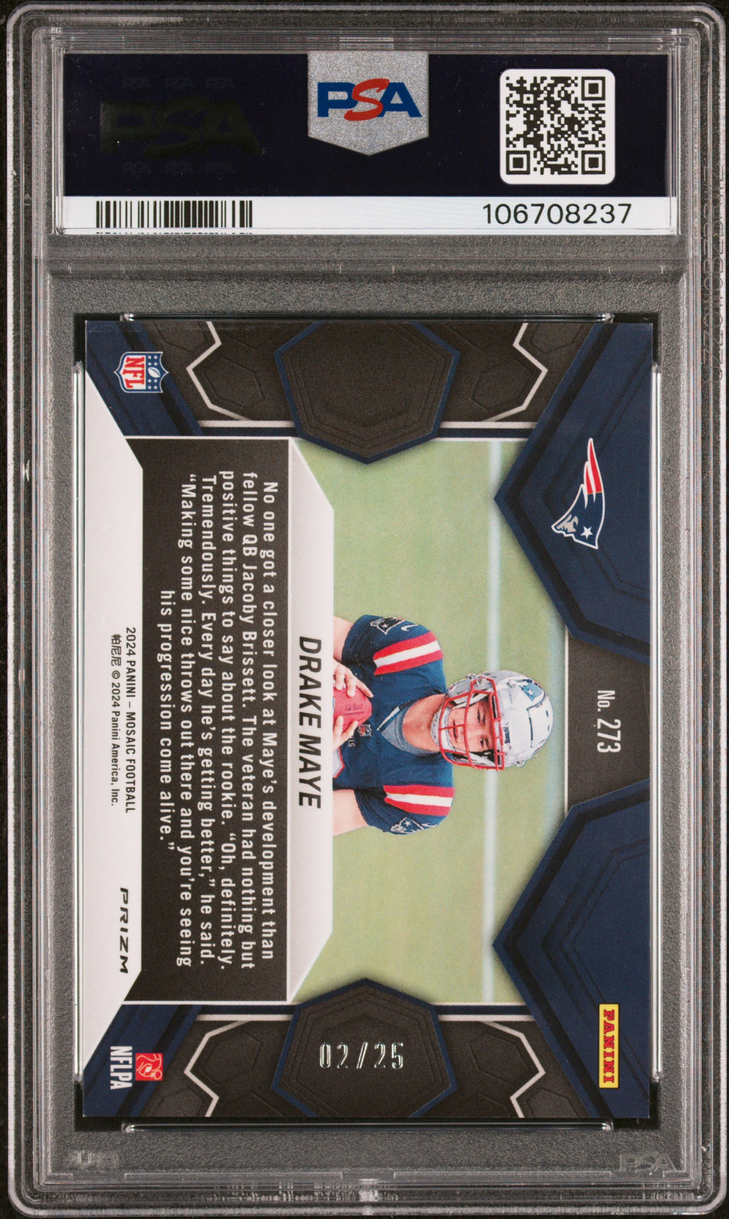 2024 Panini Mosaic #273 Drake Maye White PSA 10