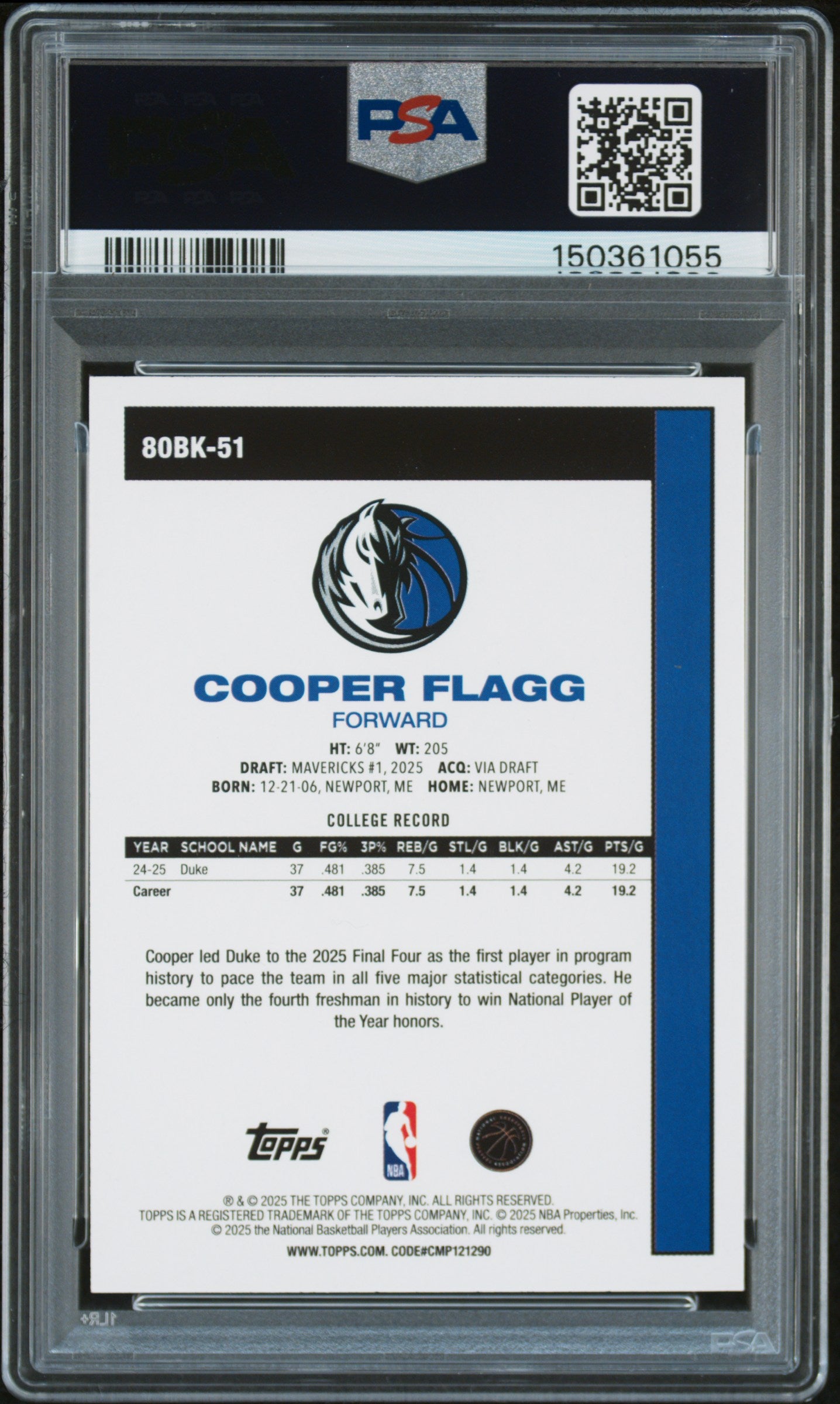2025 Topps 1980-81 Topps Basketball #80BK-51 Cooper Flagg PSA 9