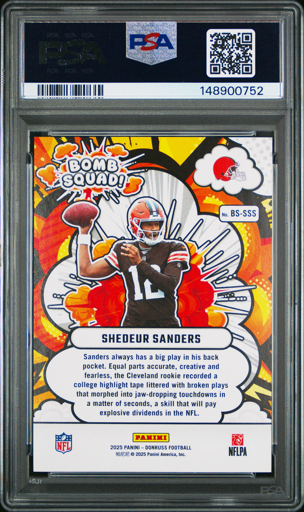 2025 Panini Donruss Bomb Squad #BS-SSS Shedeur Sanders PSA 9