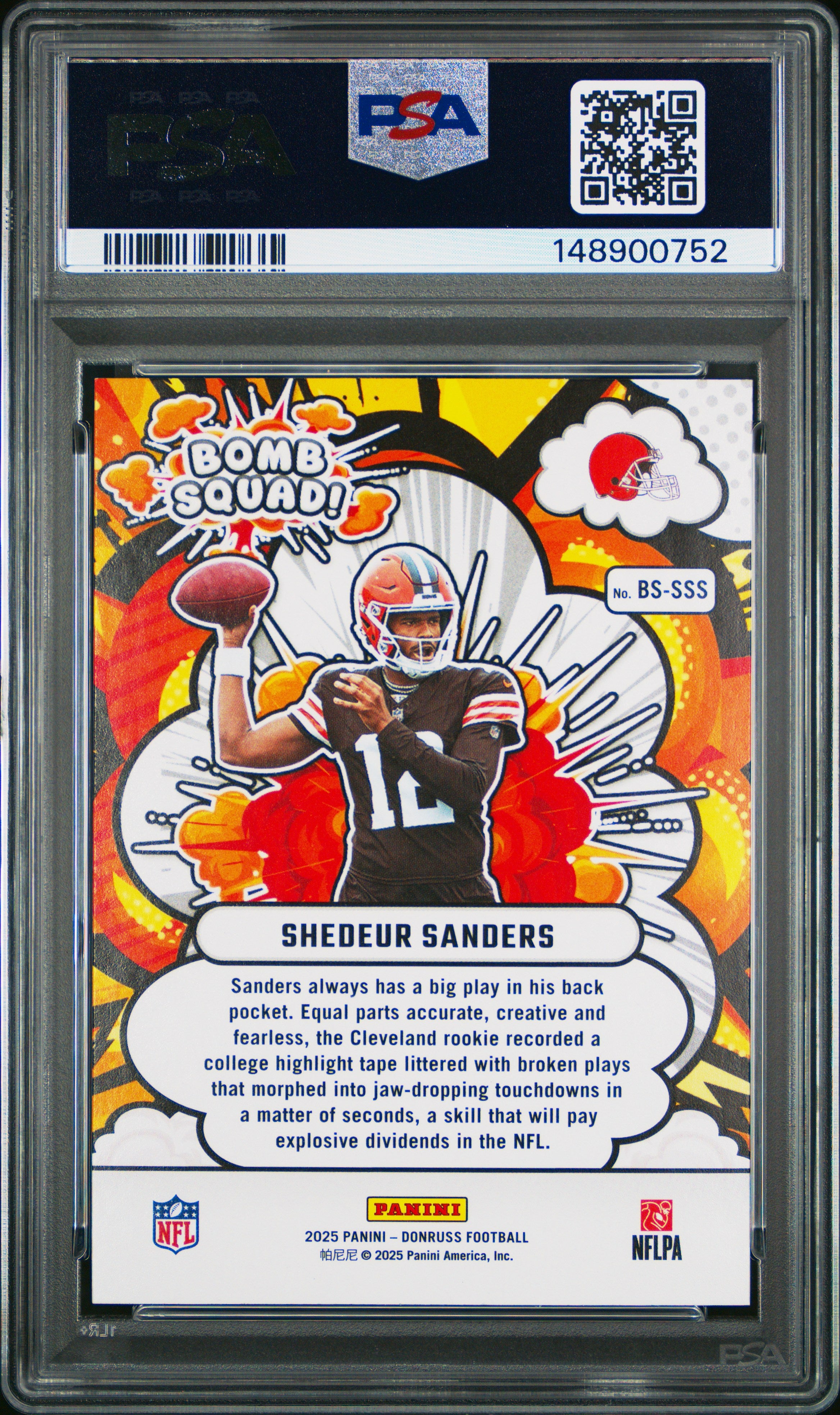 2025 Panini Donruss Bomb Squad #BS-SSS Shedeur Sanders PSA 9