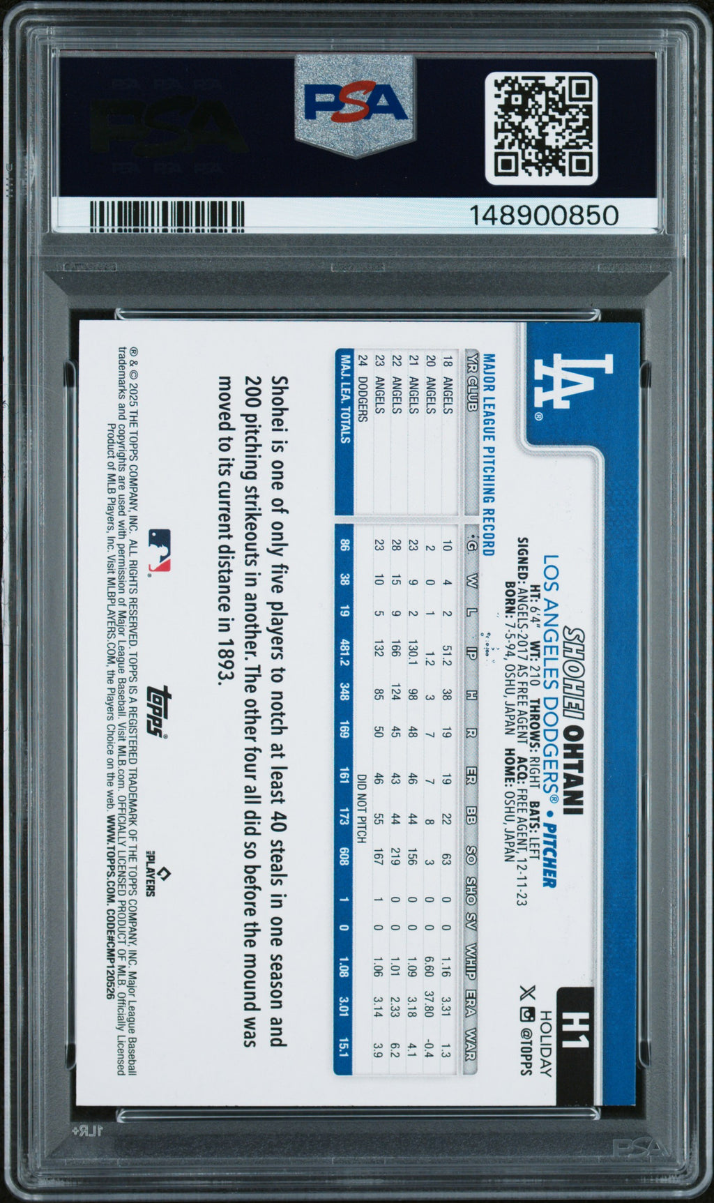 2025 Topps Holiday #H1 Shohei Ohtani Glitter PSA 9