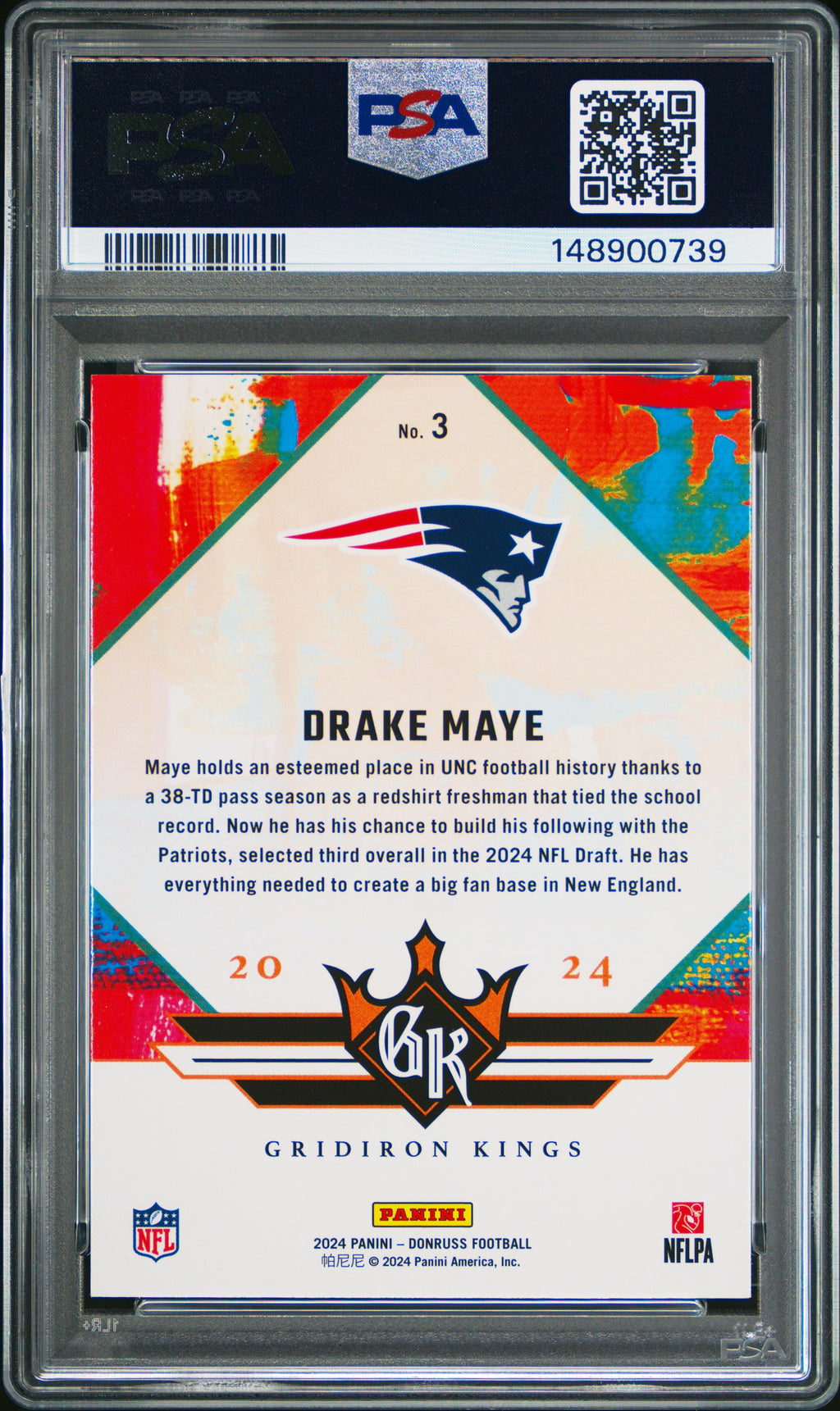 2024 Panini Donruss Rookie Gridiron Kings #3 Drake Maye PSA 9