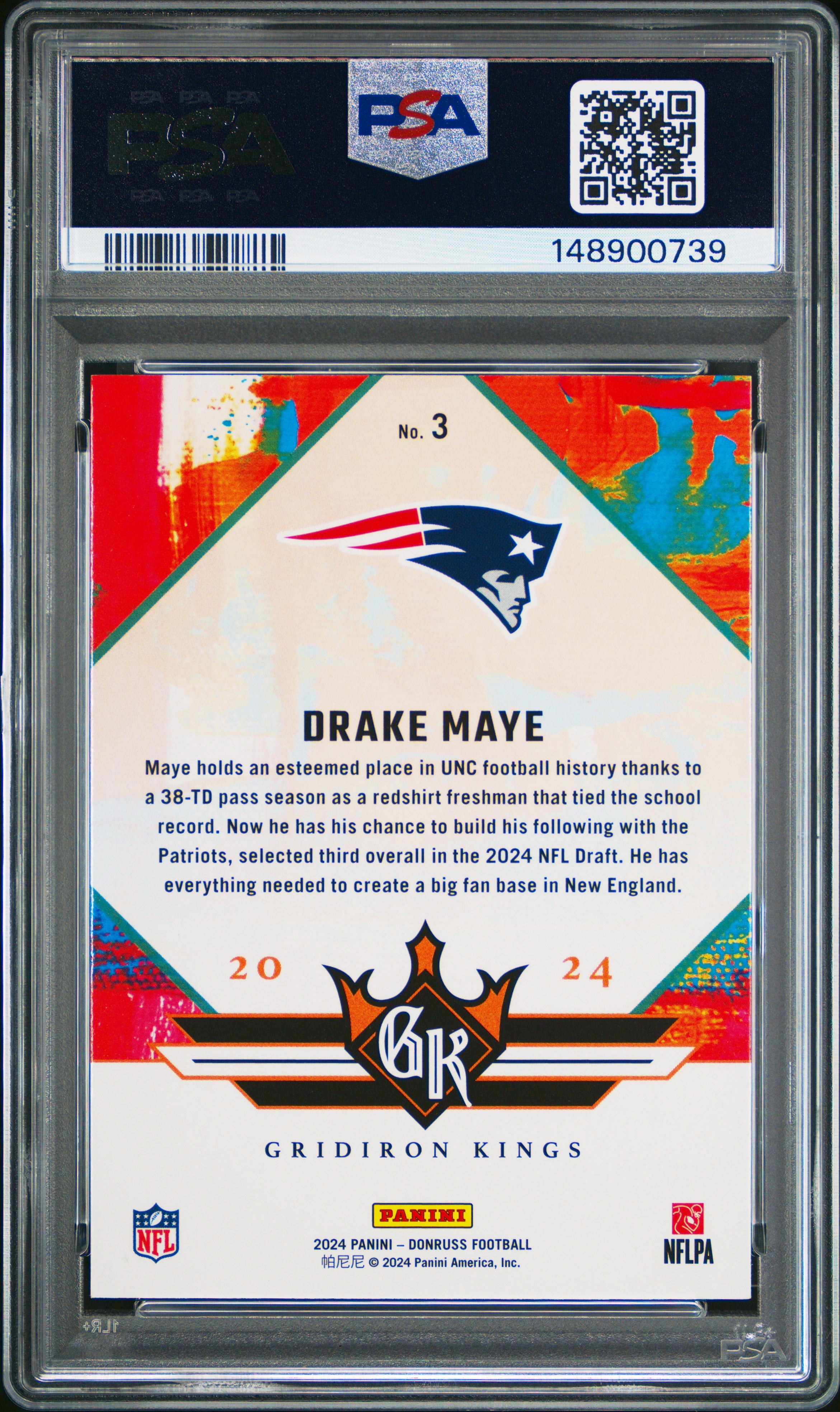 2024 Panini Donruss Rookie Gridiron Kings #3 Drake Maye PSA 9