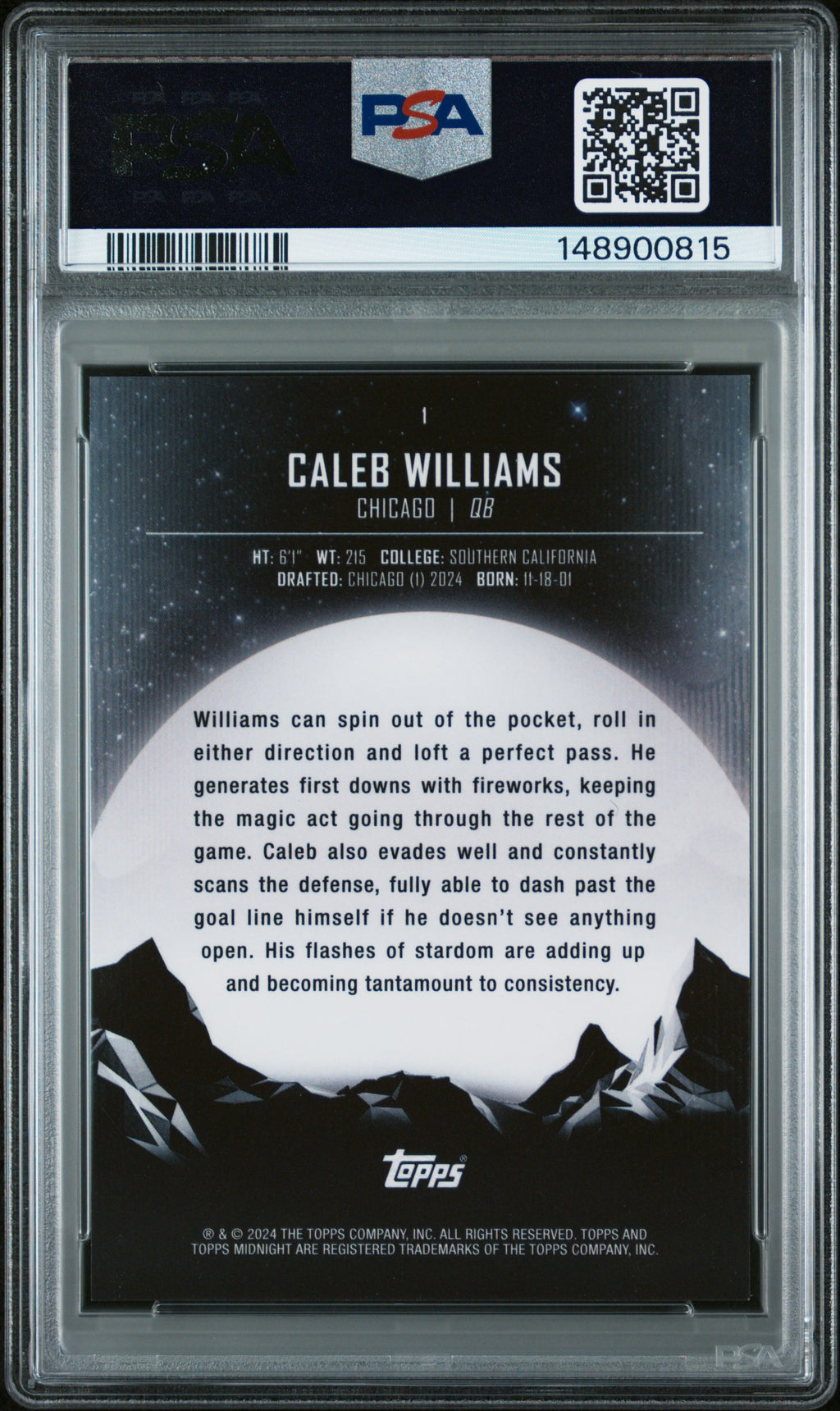 2024 Topps Midnight #1 Caleb Williams PSA 9