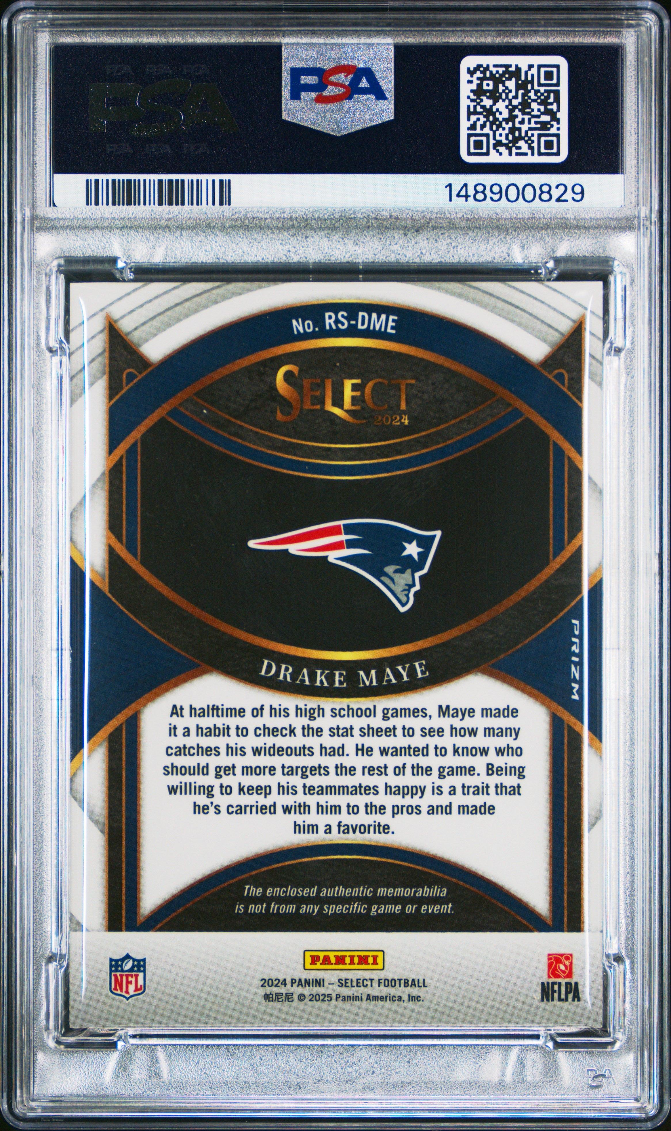 2024 Panini Select Rookie Swatches #RSDME Drake Maye -Red Prizm PSA 9