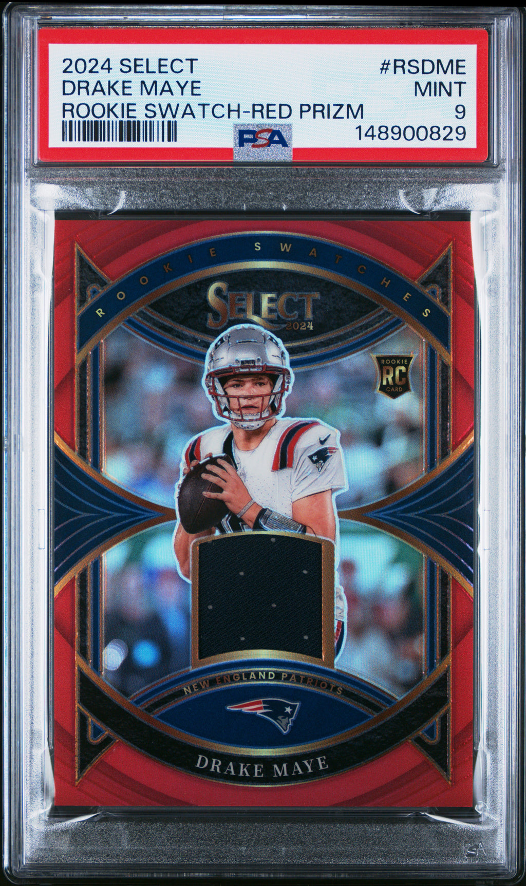 2024 Panini Select Rookie Swatches #RSDME Drake Maye -Red Prizm PSA 9