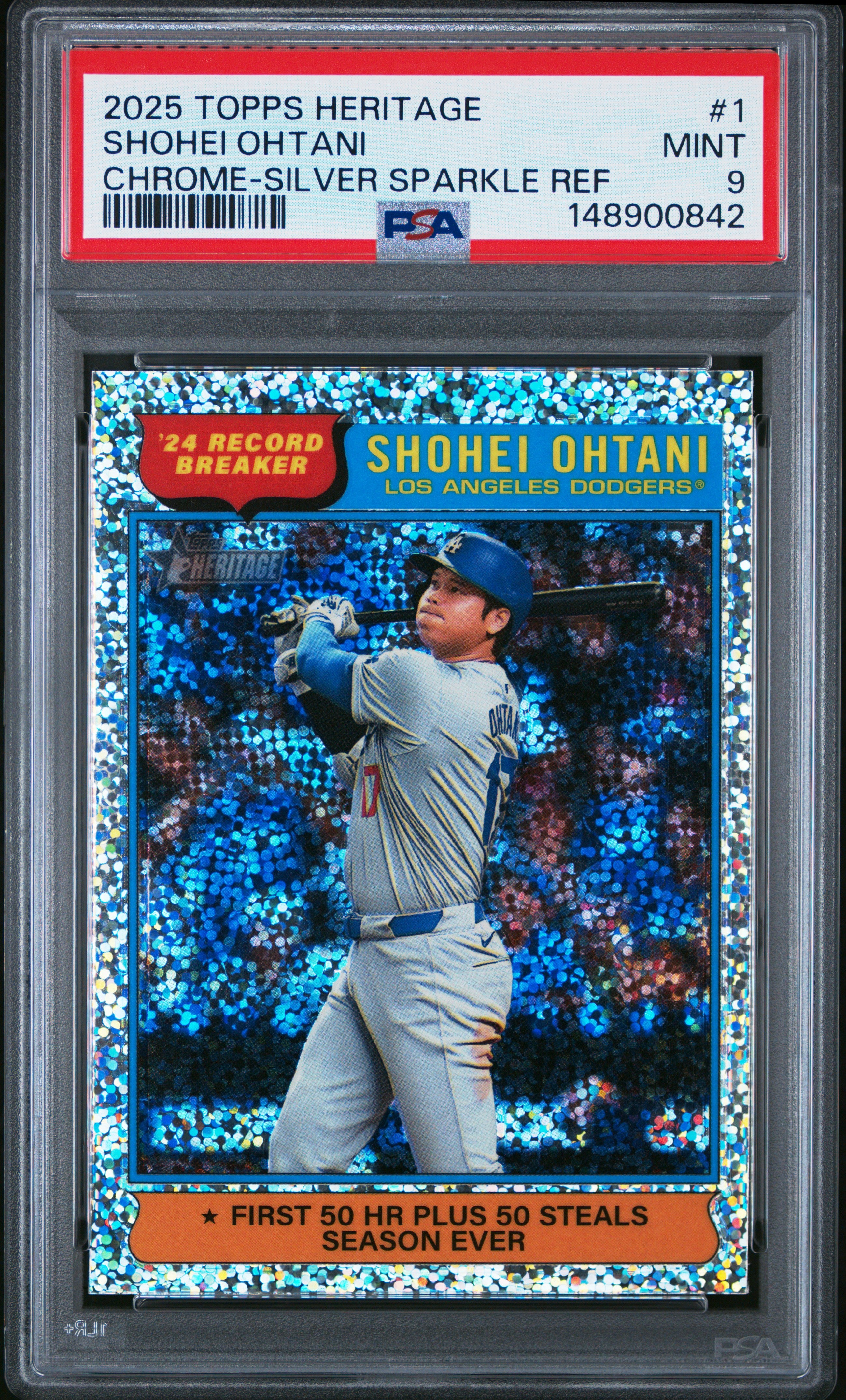 2025 Topps Heritage #1 Shohei Ohtani Chrome-Silver Sparkle Ref PSA 9