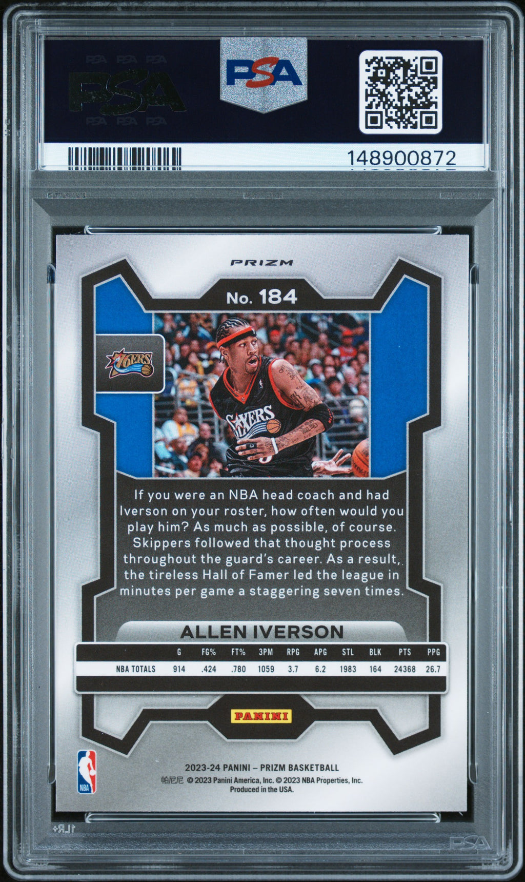 2023 Panini Prizm #184 Allen Iverson Ice PSA 10
