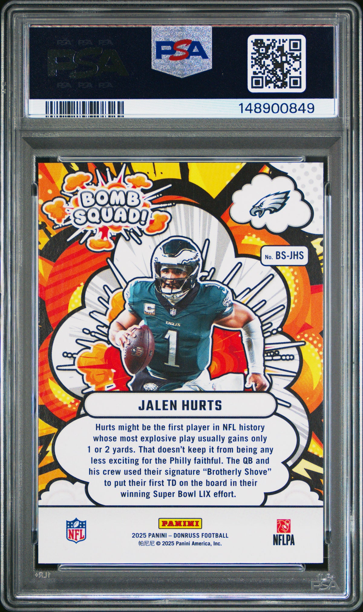 2025 Panini Donruss Bomb Squad #BS-JHS Jalen Hurts PSA 10