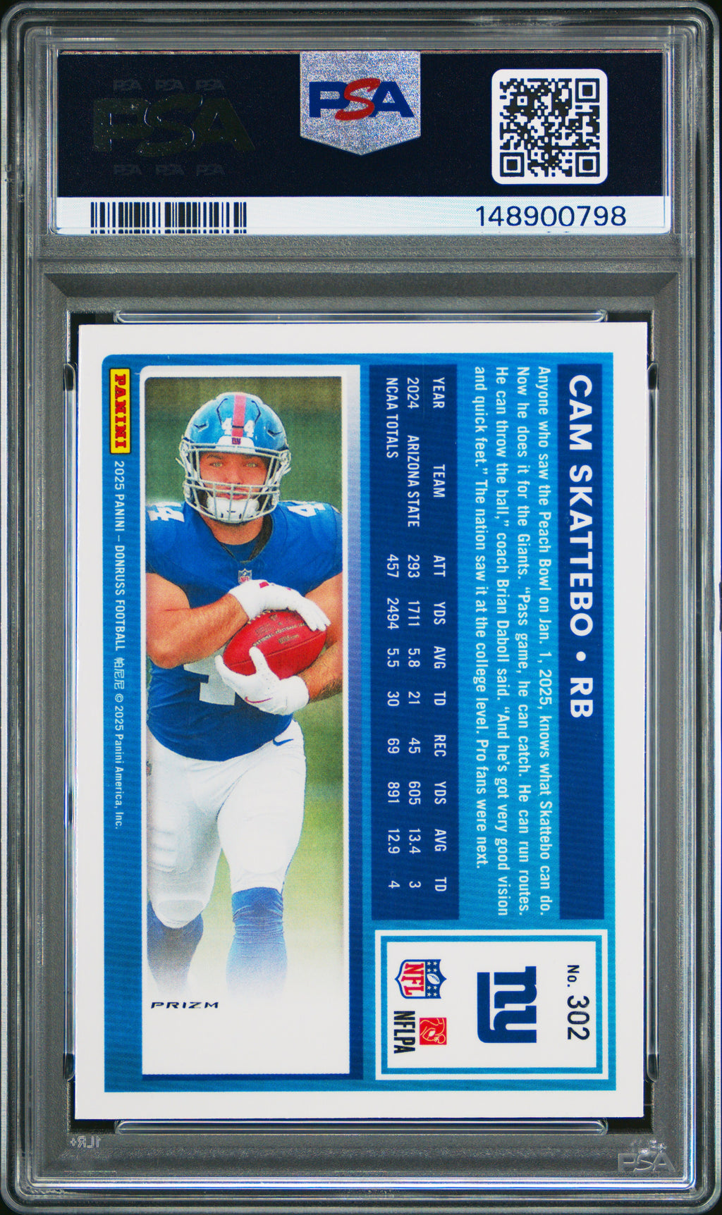 2025 Panini Donruss #302 Cam Skattebo Optic Preview-Pink PSA 9