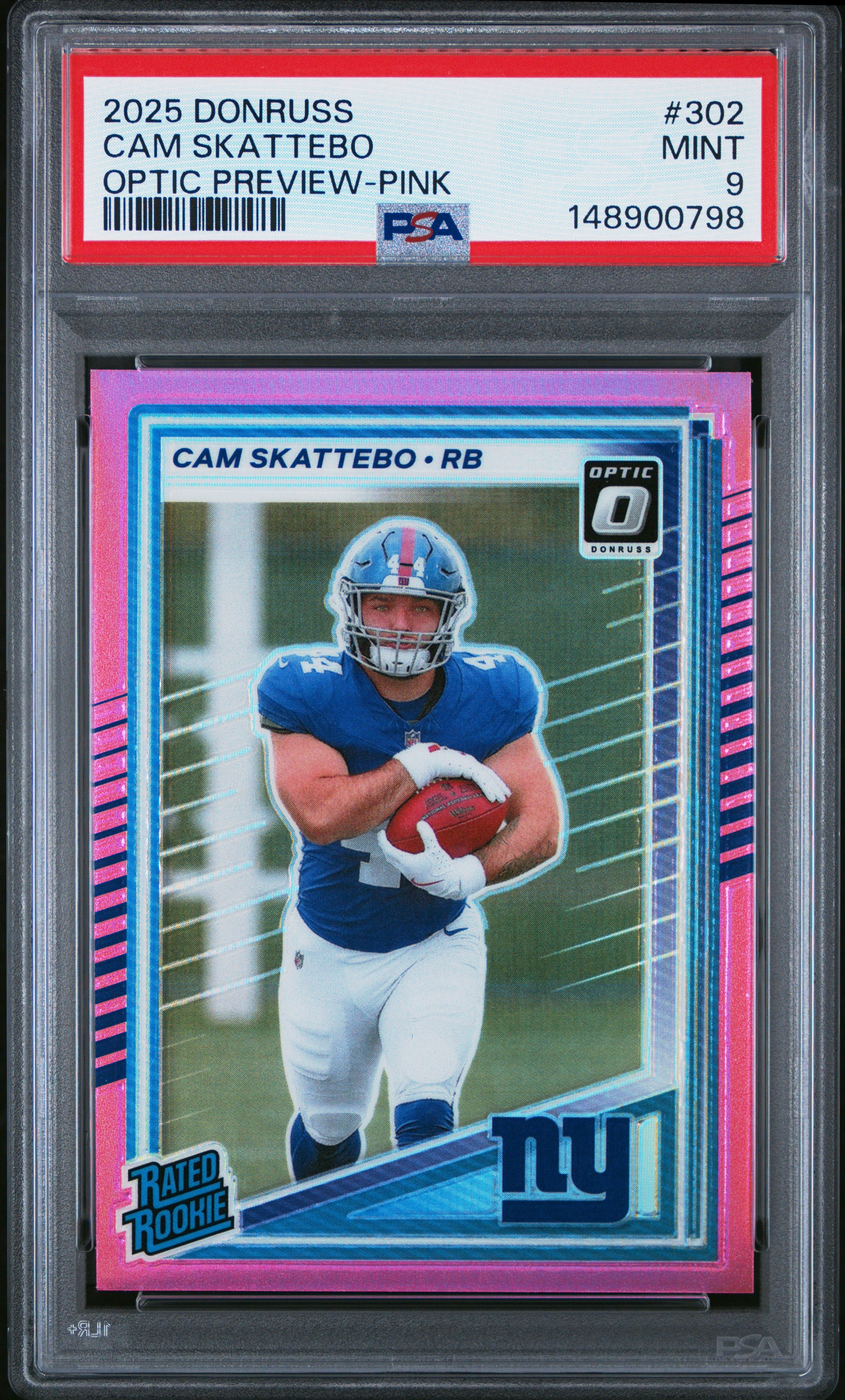 2025 Panini Donruss #302 Cam Skattebo Optic Preview-Pink PSA 9