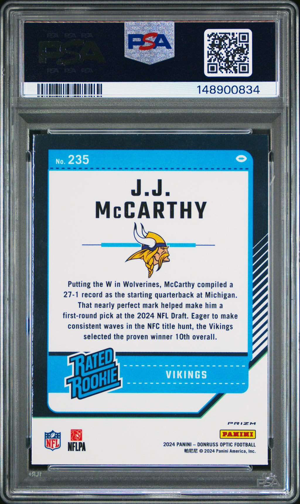 2024 Panini Donruss Optic #235 Jj Mccarthy Green Hyper PSA 10