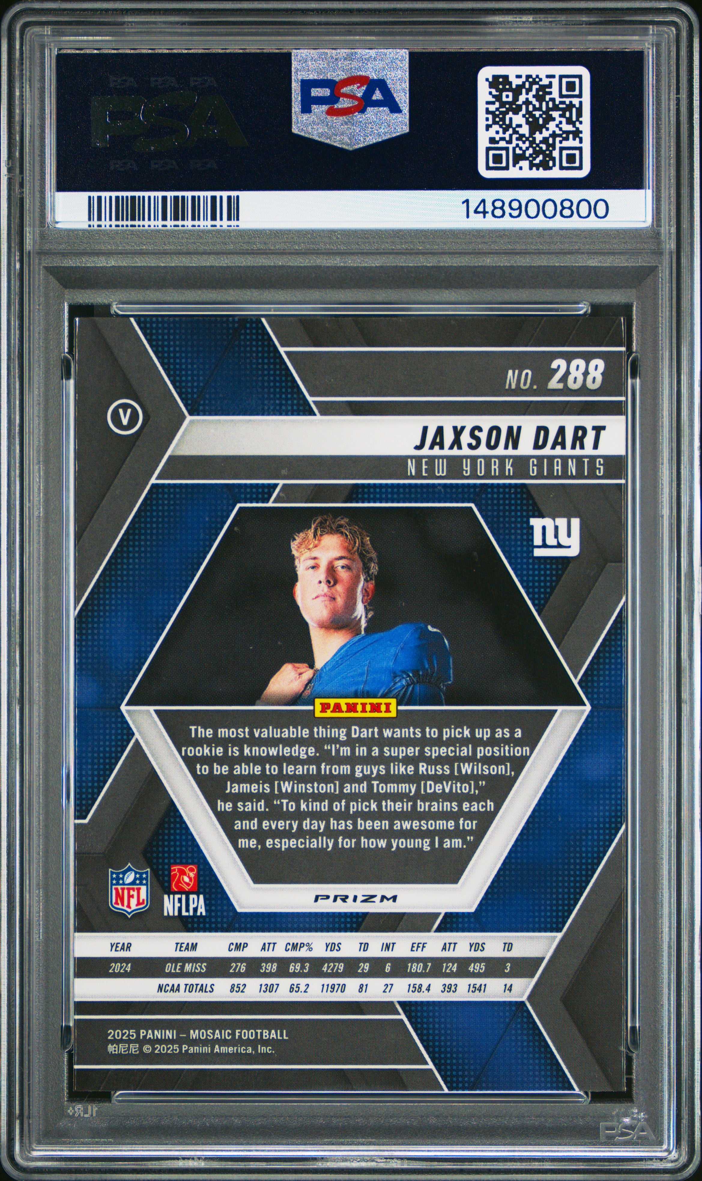 2025 Panini Mosaic #288 Jaxson Dart Green PSA 10