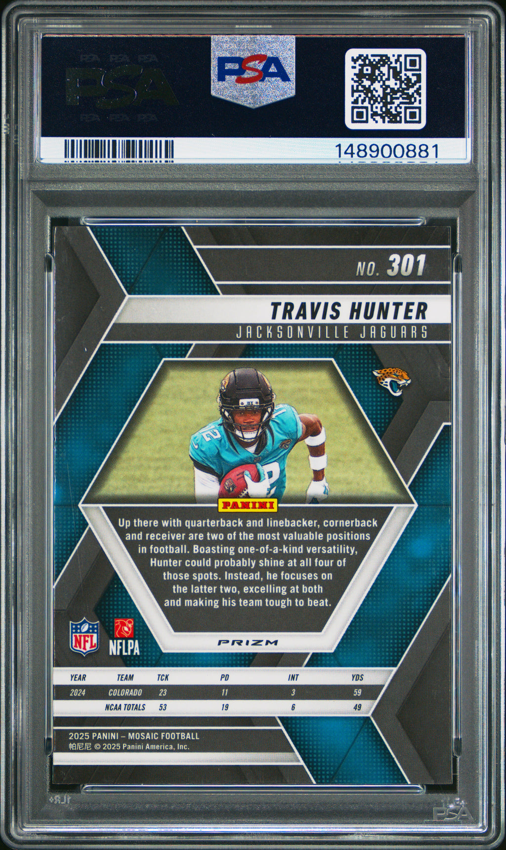 2025 Panini Mosaic #301 Travis Hunter Red & White Stripe PSA 10