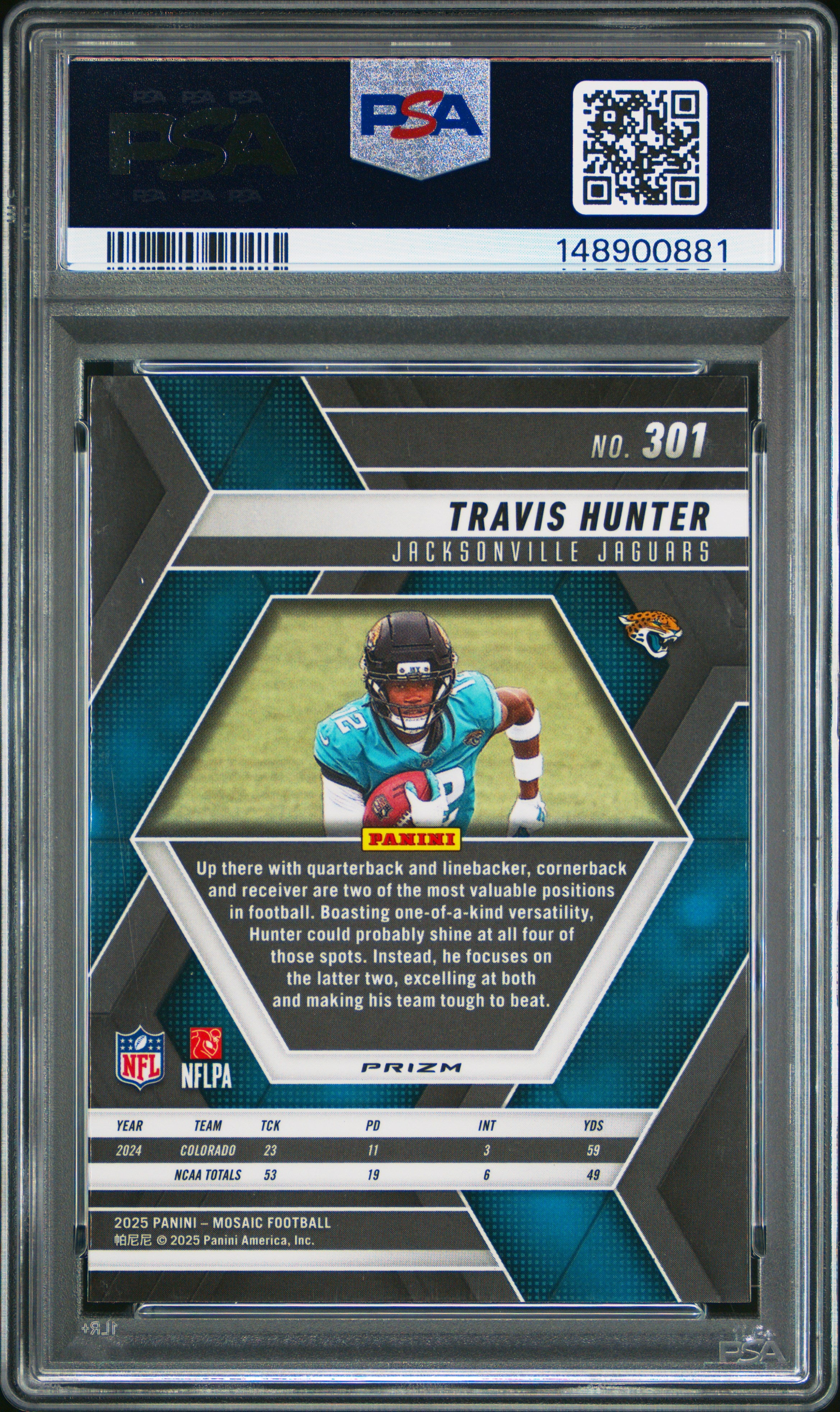 2025 Panini Mosaic #301 Travis Hunter Red & White Stripe PSA 10