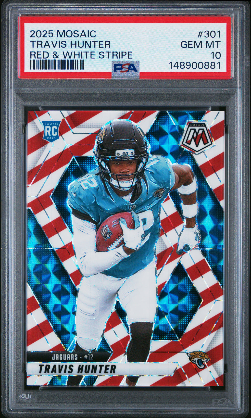 2025 Panini Mosaic #301 Travis Hunter Red & White Stripe PSA 10