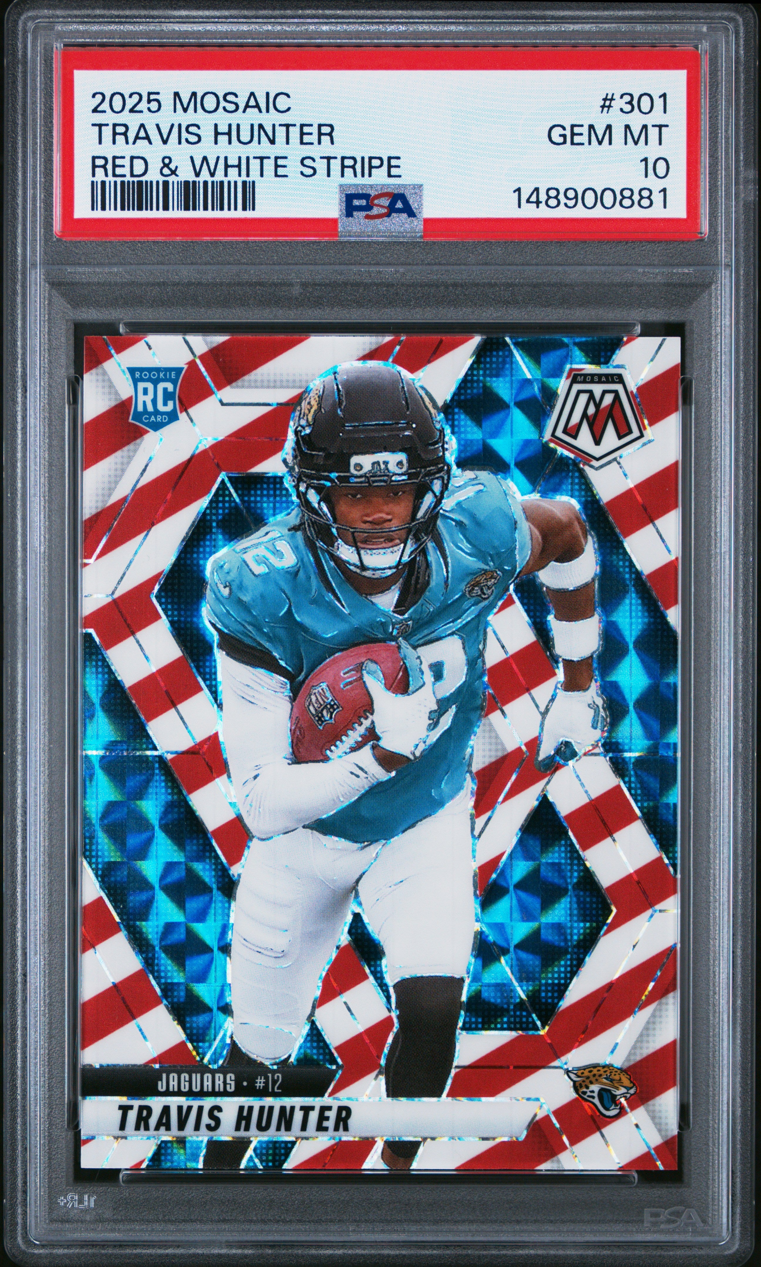 2025 Panini Mosaic #301 Travis Hunter Red & White Stripe PSA 10