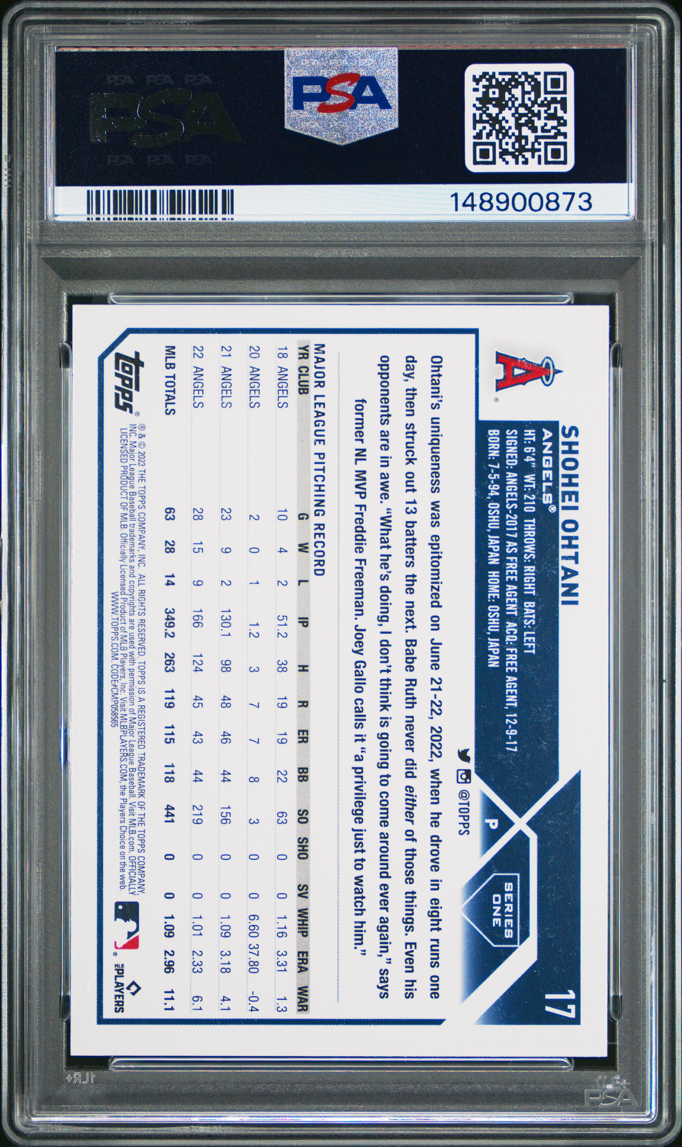 2023 Topps #17 Shohei Ohtani PSA 10