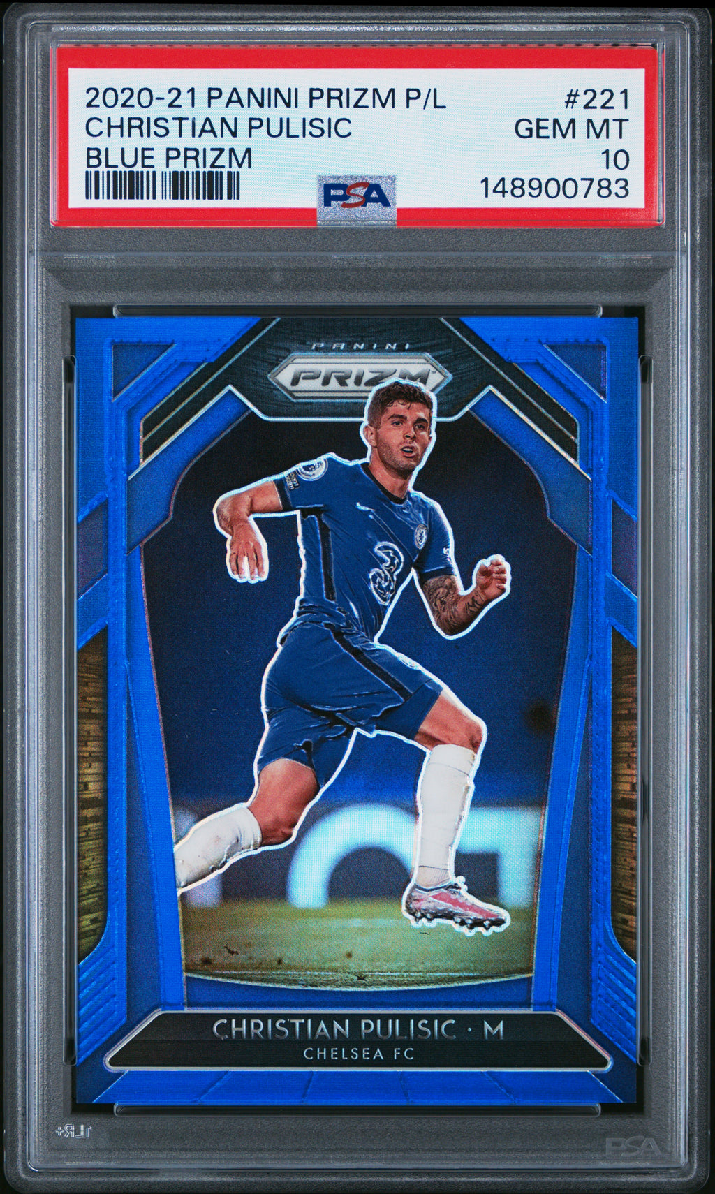 2020 Panini Prizm Premier League #221 Christian Pulisic Blue Prizm PSA 10