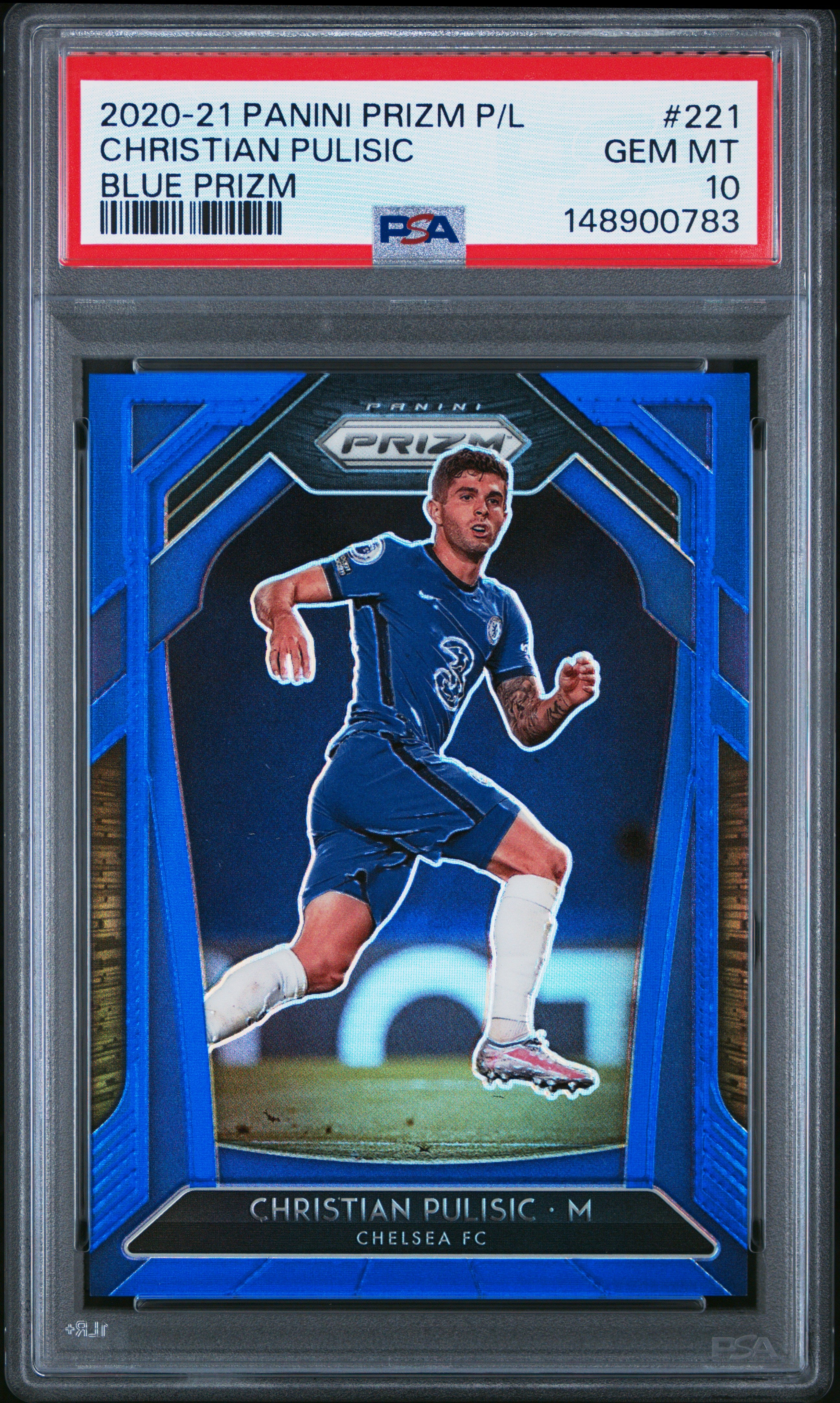 2020 Panini Prizm Premier League #221 Christian Pulisic Blue Prizm PSA 10