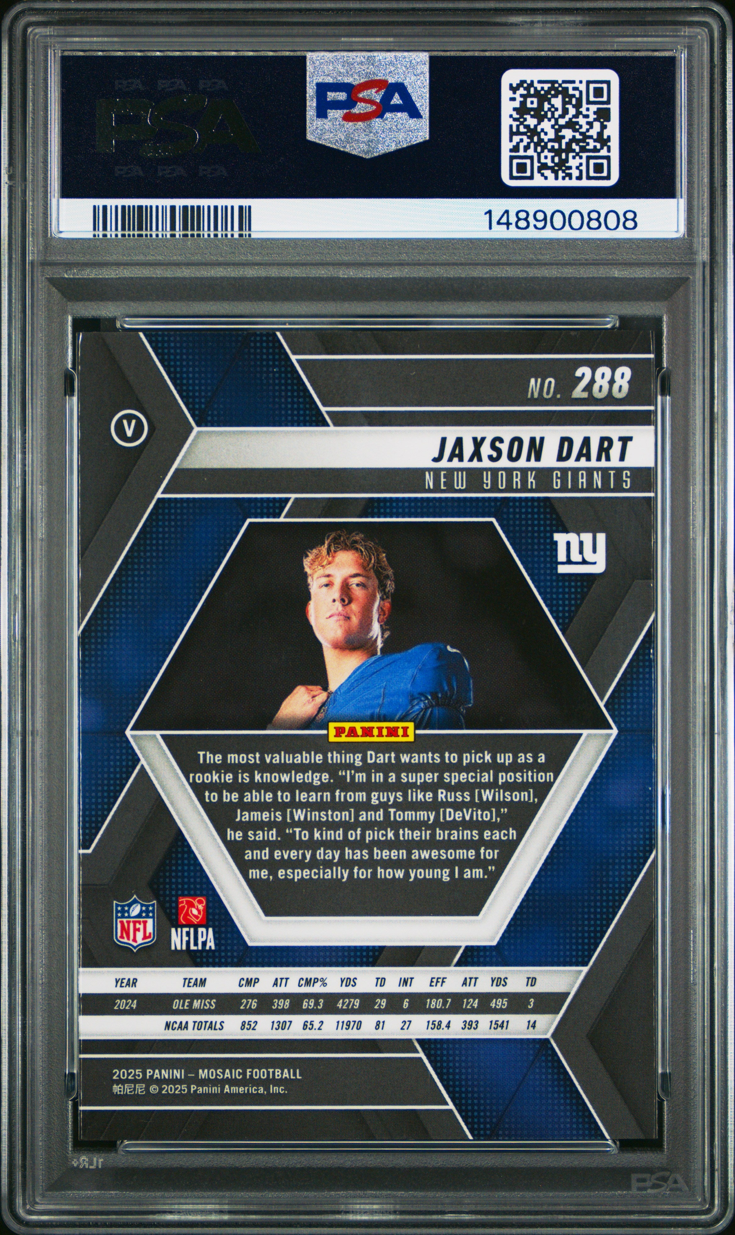 2025 Panini Mosaic #288 Jaxson Dart PSA 10
