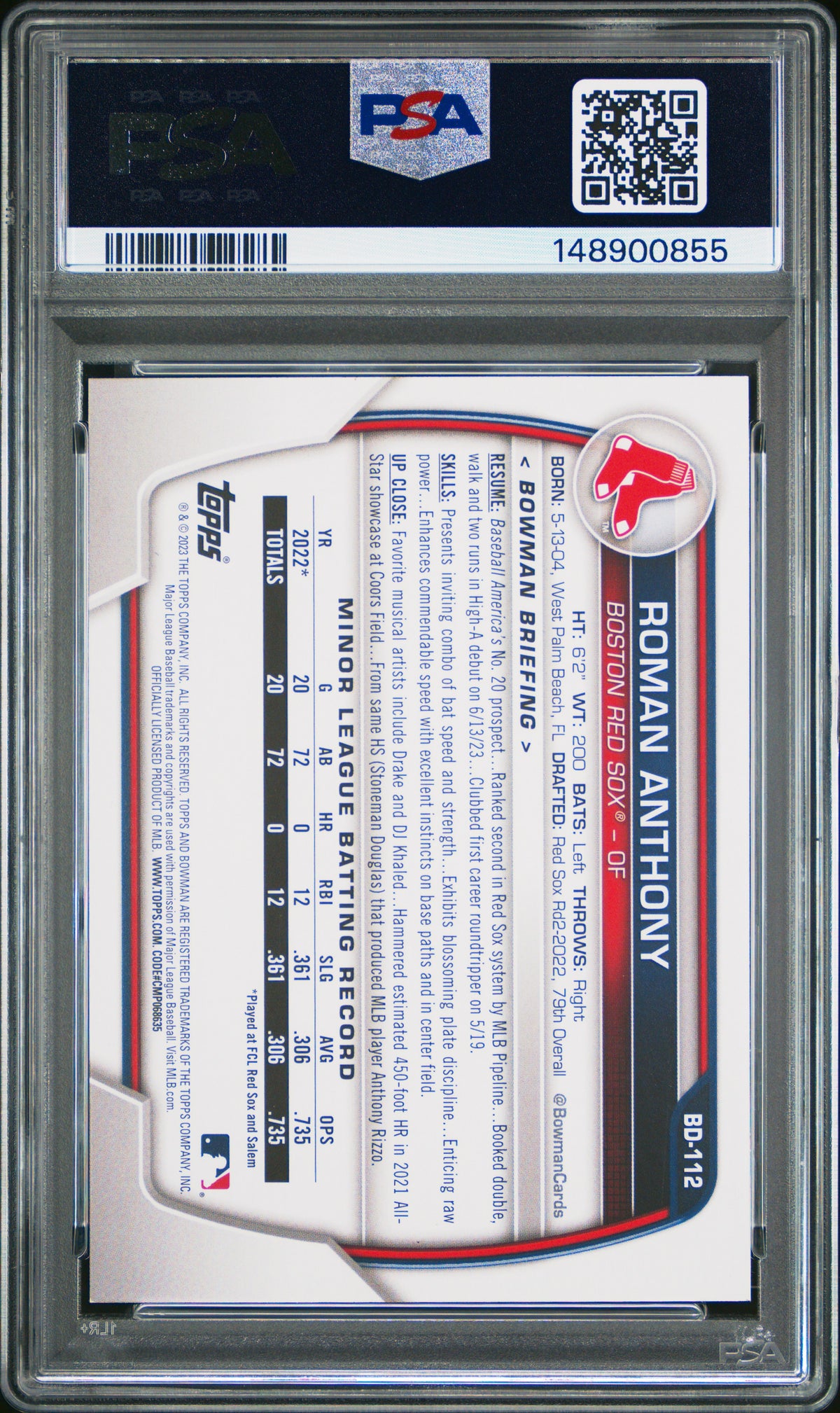 2023 Bowman Draft #BD112 Roman Anthony PSA 9
