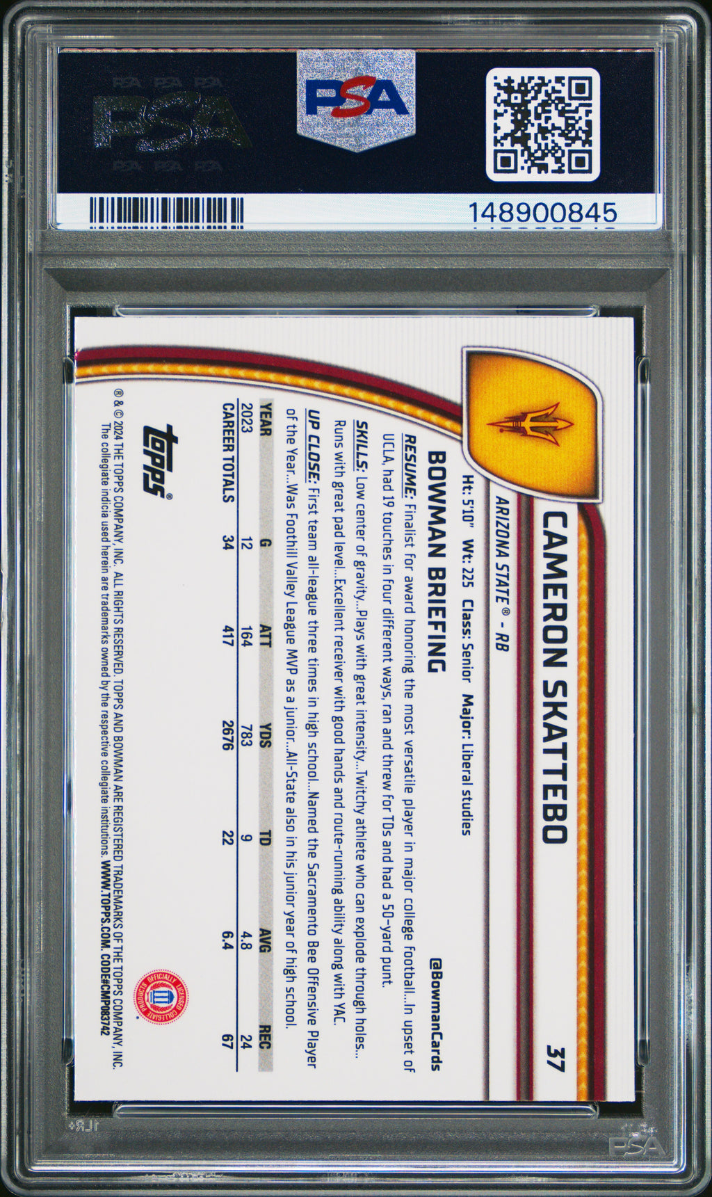 2024 Bowman University Chrome #37 Cameron Skattebo PSA 9