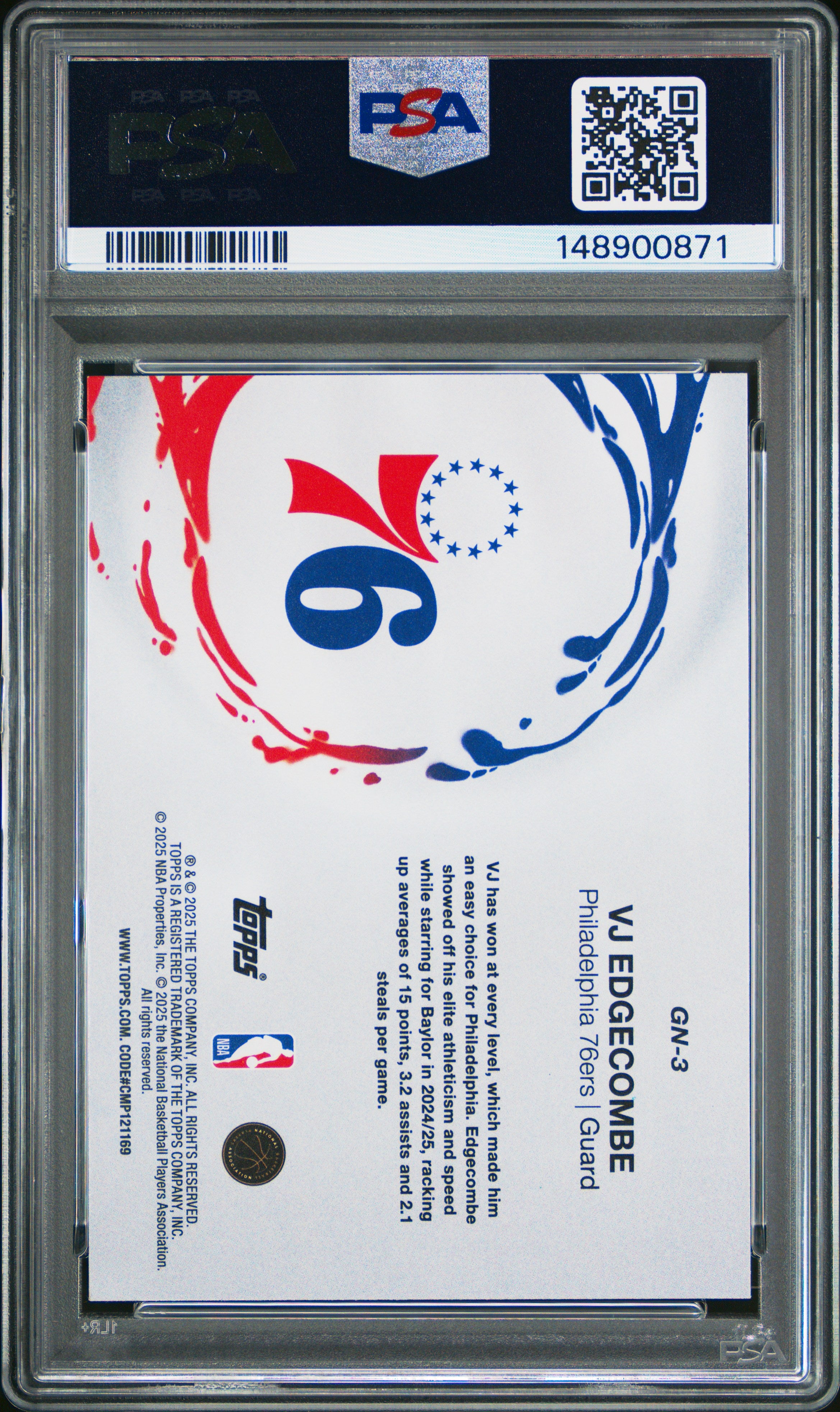 2025 Topps Generation Now #GN-3 Vj Edgecombe Generation Now-Holo Foil PSA 9