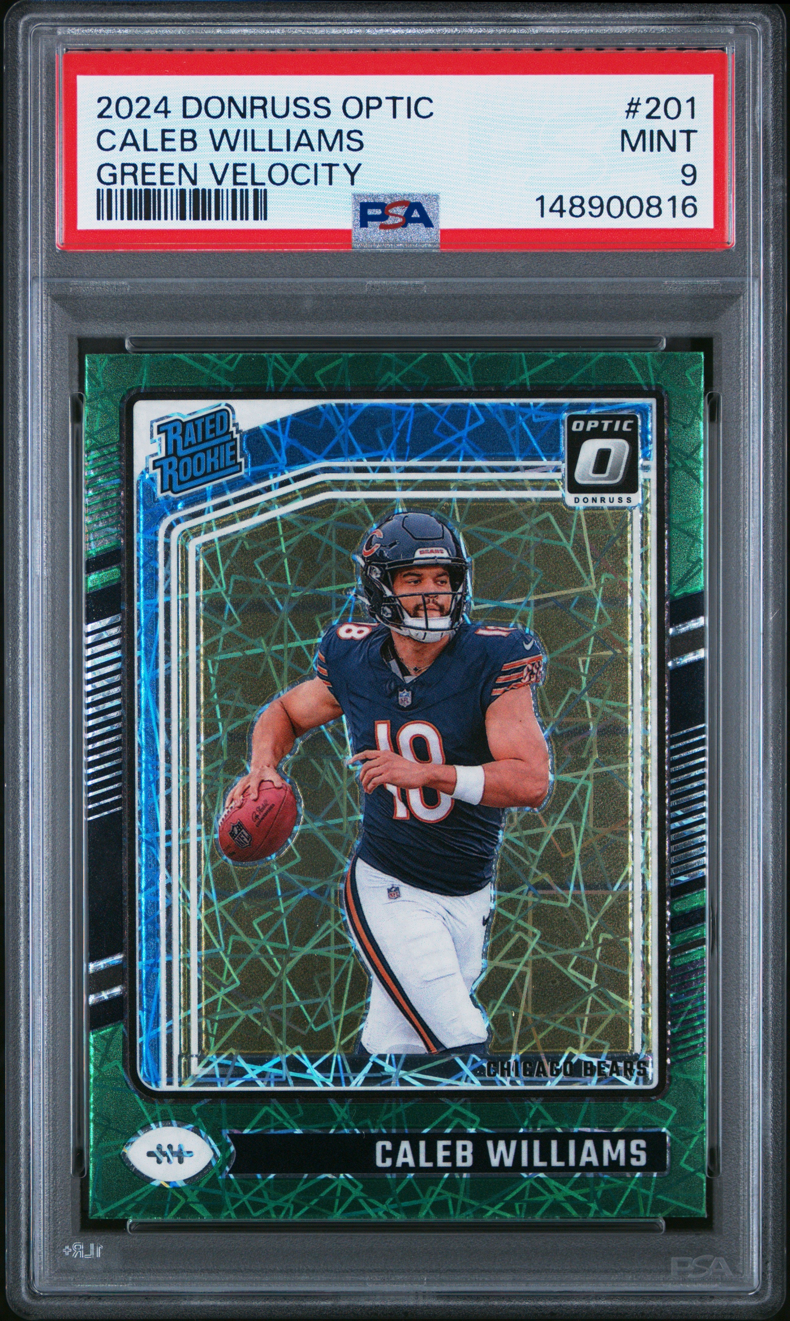 2024 Panini Donruss Optic #201 Caleb Williams Green Velocity PSA 9