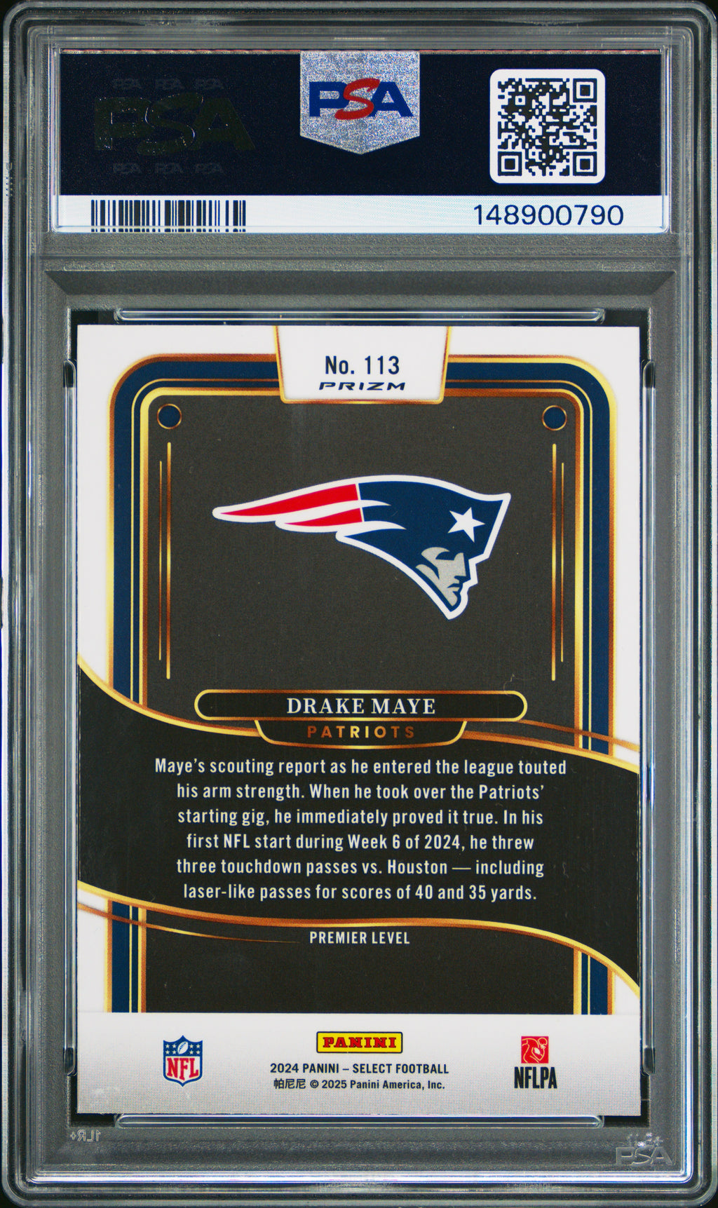 2024 Panini Select #113 Drake Maye Black & Green Shock PSA 9
